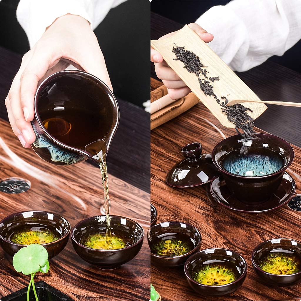 Premium Chinese Porcelain Kung Fu Tea Tray Set - Automatic Water Heater with Tea Cups & Bowls - Complete Tea Ceremony Kit for Home & Office Use - Perfect for Traditional Tea Brewing, Meditation & Relaxation (Color: A)