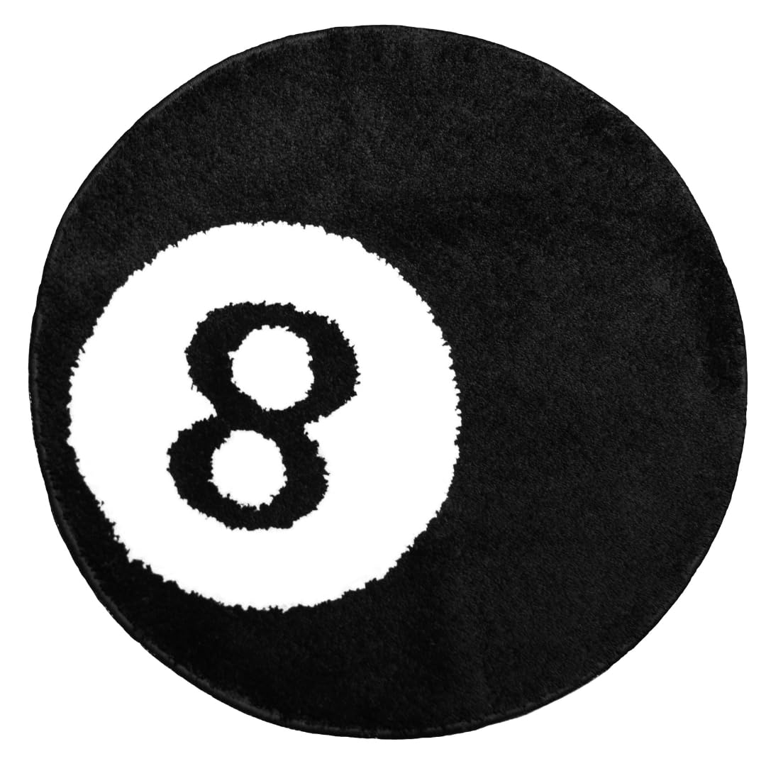 8 Ball Rug - 24 Inch White & Black Hypebeast Carpet - Trendy Aesthetic Bedroom & Living Room Decor - Y2K Style Floor Mat for Teen Room, Dorm, and Gaming Setup