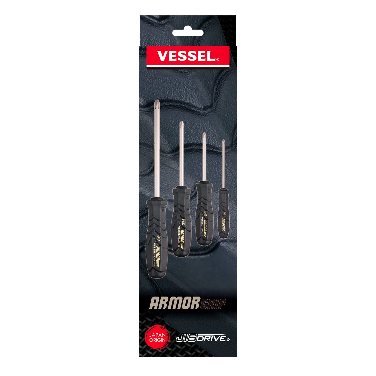 VESSEL ARMOR GRIP™ JIS Standard Cross Point Screwdriver Set - 4 Piece Phillips Head (No.550APH4PBU) for Electronics, Automotive & DIY Projects