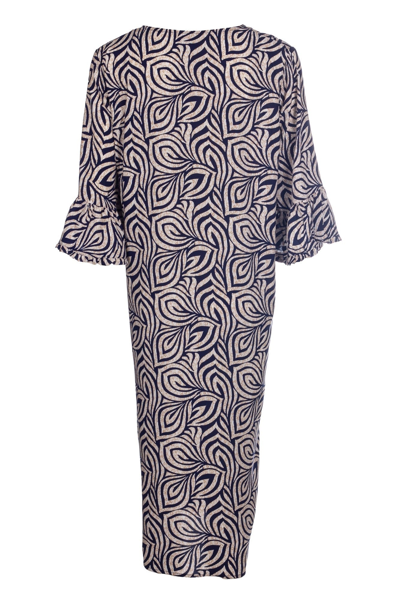 Printed Viscose Longline Jacket for Women - Natural Navy Leaf Pattern | Lightweight Duster Coat with Flowy Sleeves | Perfect for Spring Layering, Beach Cover-Up & Boho Outfits (Style 7339A1)