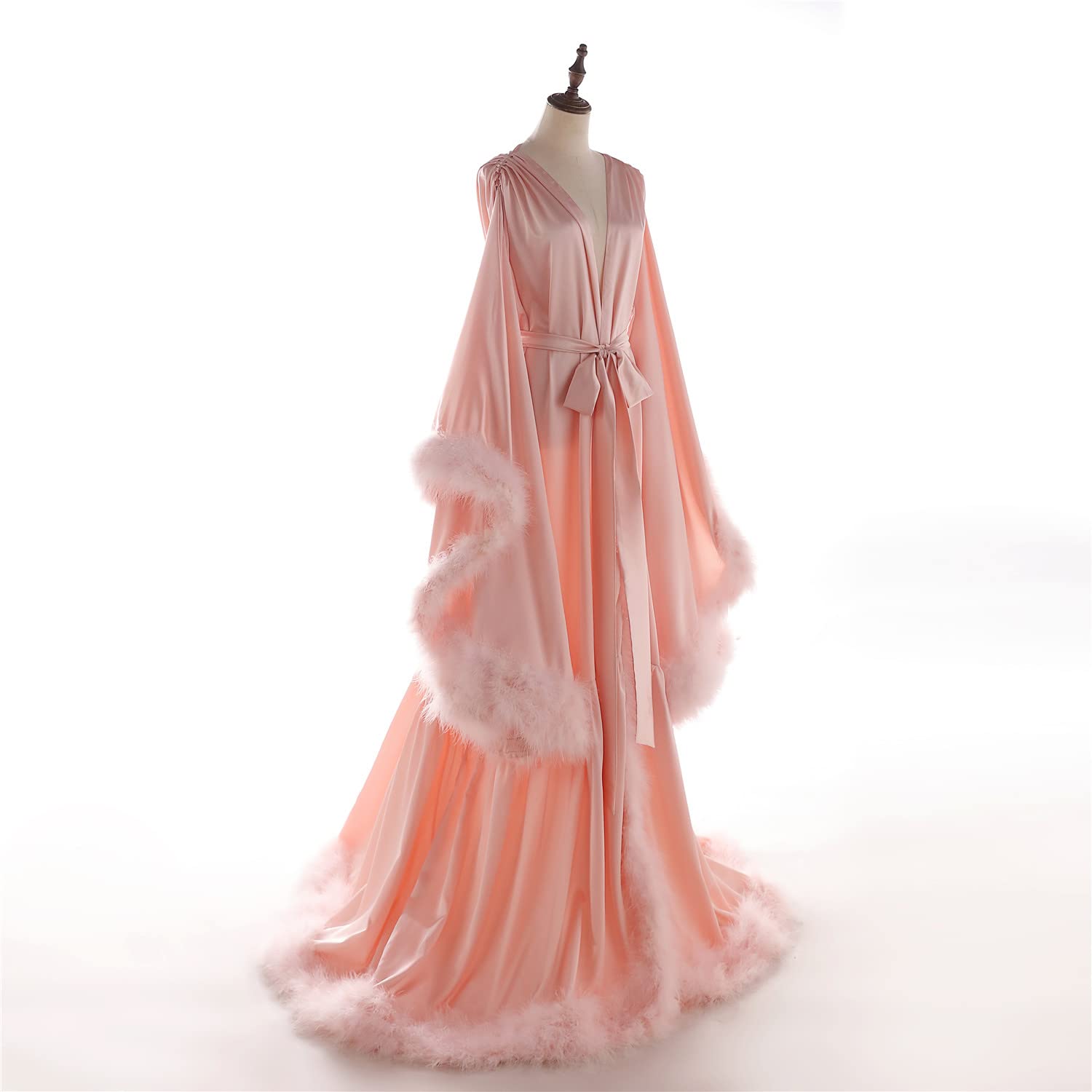 Elegant Women's Feather Bridal Robe - Vintage Hollywood Style Silk Kimono - Maternity & Photoshoot Dressing Gown - Luxurious Bathrobe & Sexy Lingerie for Weddings, Boudoir & Special Occasions
