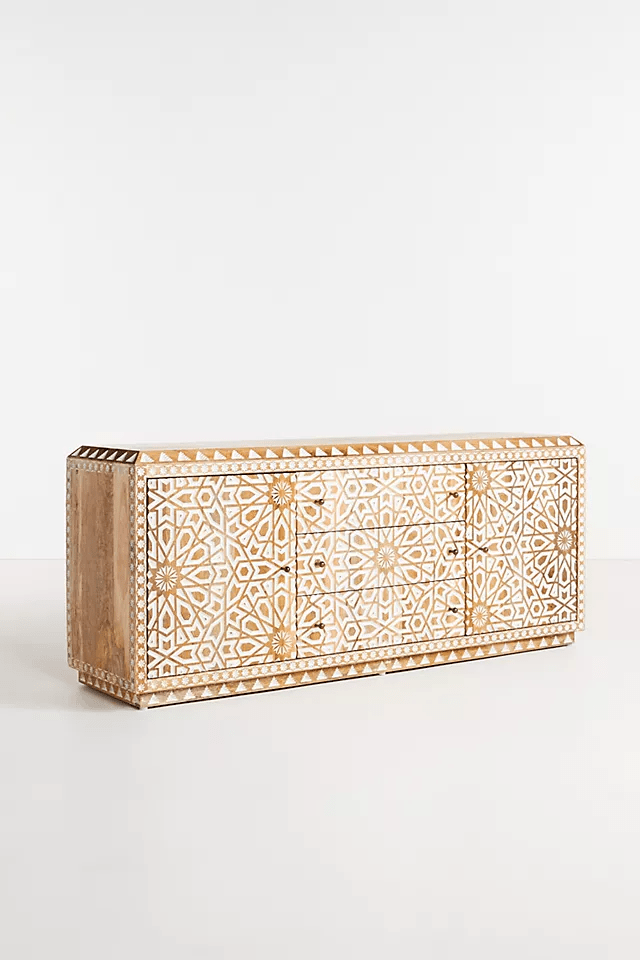 Hand Carved Albaran Buffet Table - Solid Wood Sideboard with Indian Design for Dining Room & Living Room Storage | Rustic Home Decor Furniture for Farmhouse & Traditional Style
