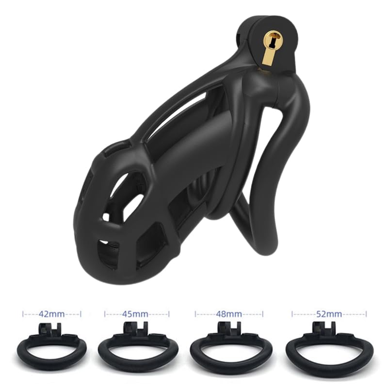 Cobra Male Chastity Cage 2.0 - Resin Cock Cage with 4 Adjustable Rings | Lightweight Penis Bondage Device for Men | BDSM Sex Toy for Couples Play, Locktober & Long-Term Wear (Small Size)