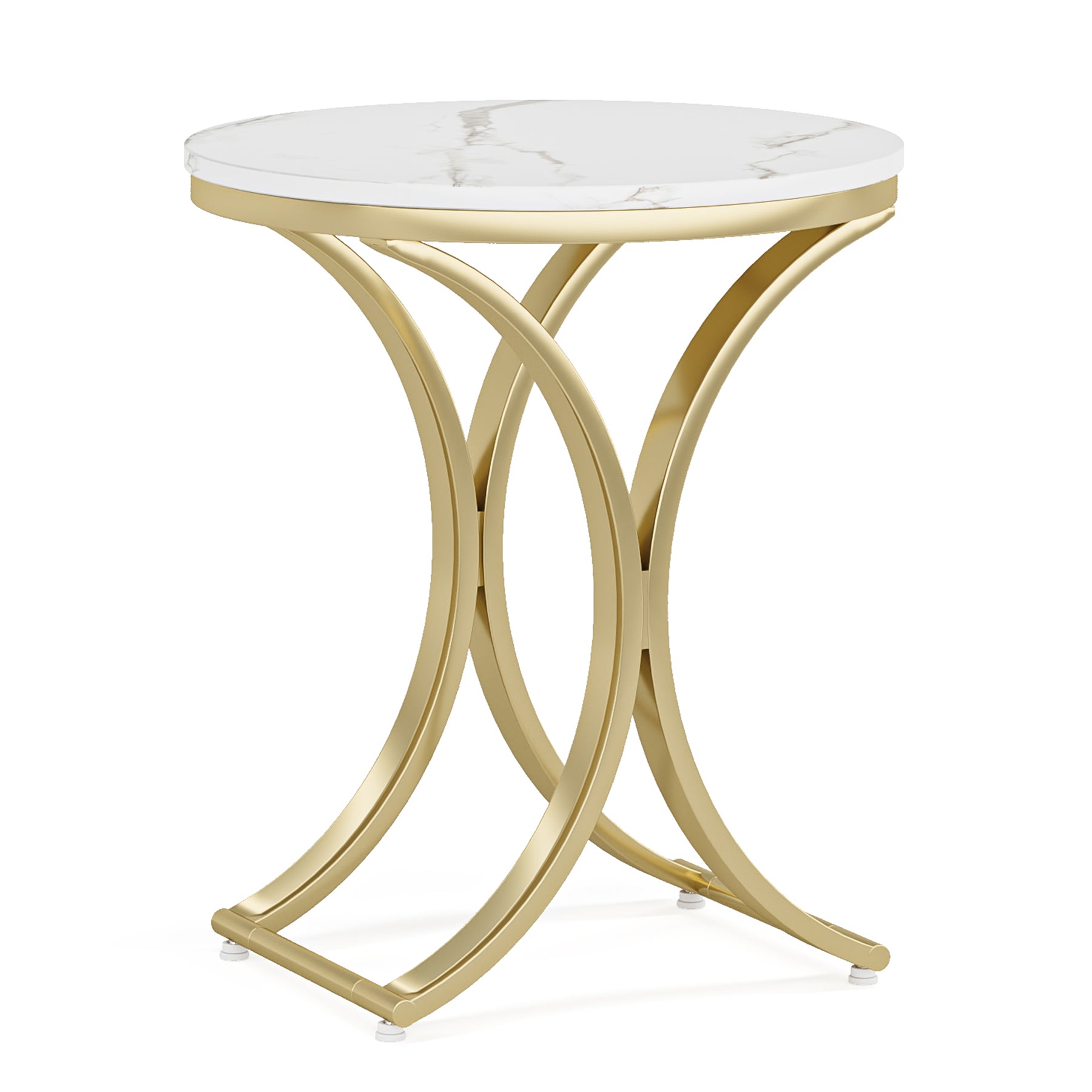 Round End Table with Metal Frame - Small Sofa Side Table & Coffee Table for Living Room, Bedroom, or Office - Modern Accent Furniture for Home Decor