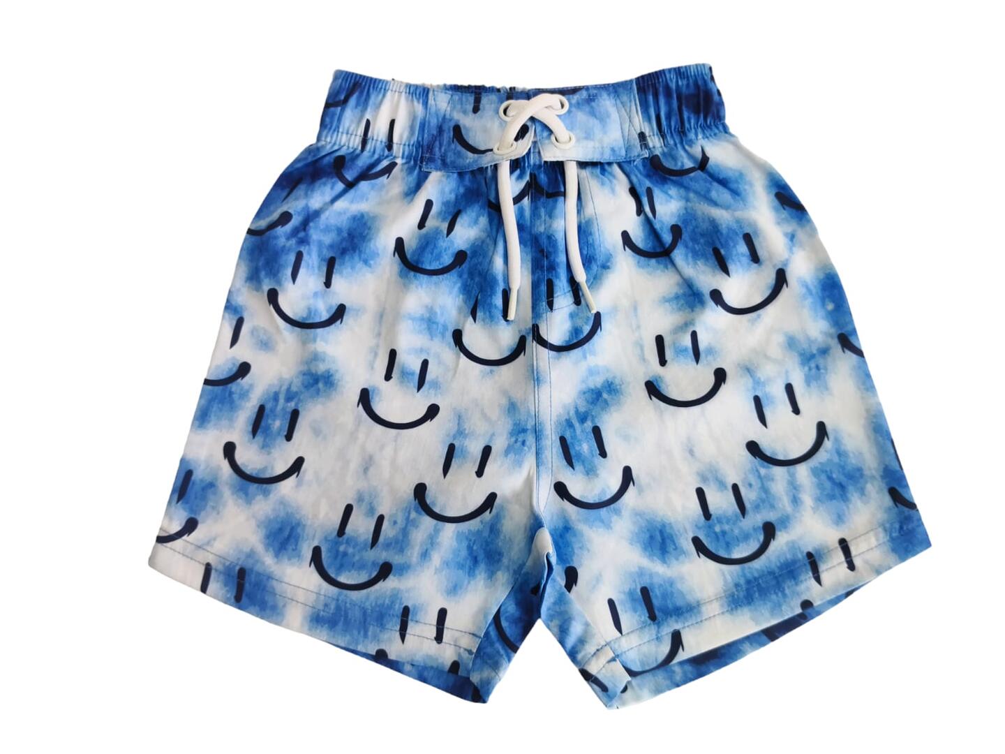Mish Mish Hippie Smile Swim Trunks for Men - Navy Blue Board Shorts for Beach, Surfing & Summer Vacation