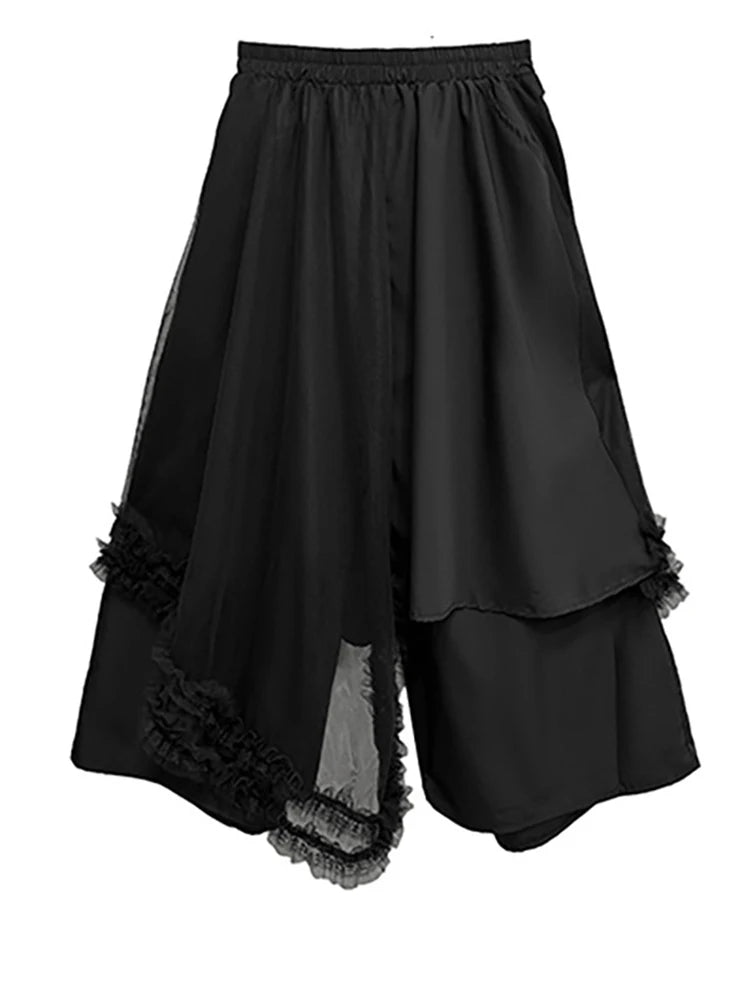 Oversized Black Asymmetrical Mesh Pantsuit Set - Fashionable Lapel Short Sleeve Two Piece Outfit for Women | Spring Summer 2025 Trendy Streetwear | Perfect for Casual Wear, Night Out & Fashion Events