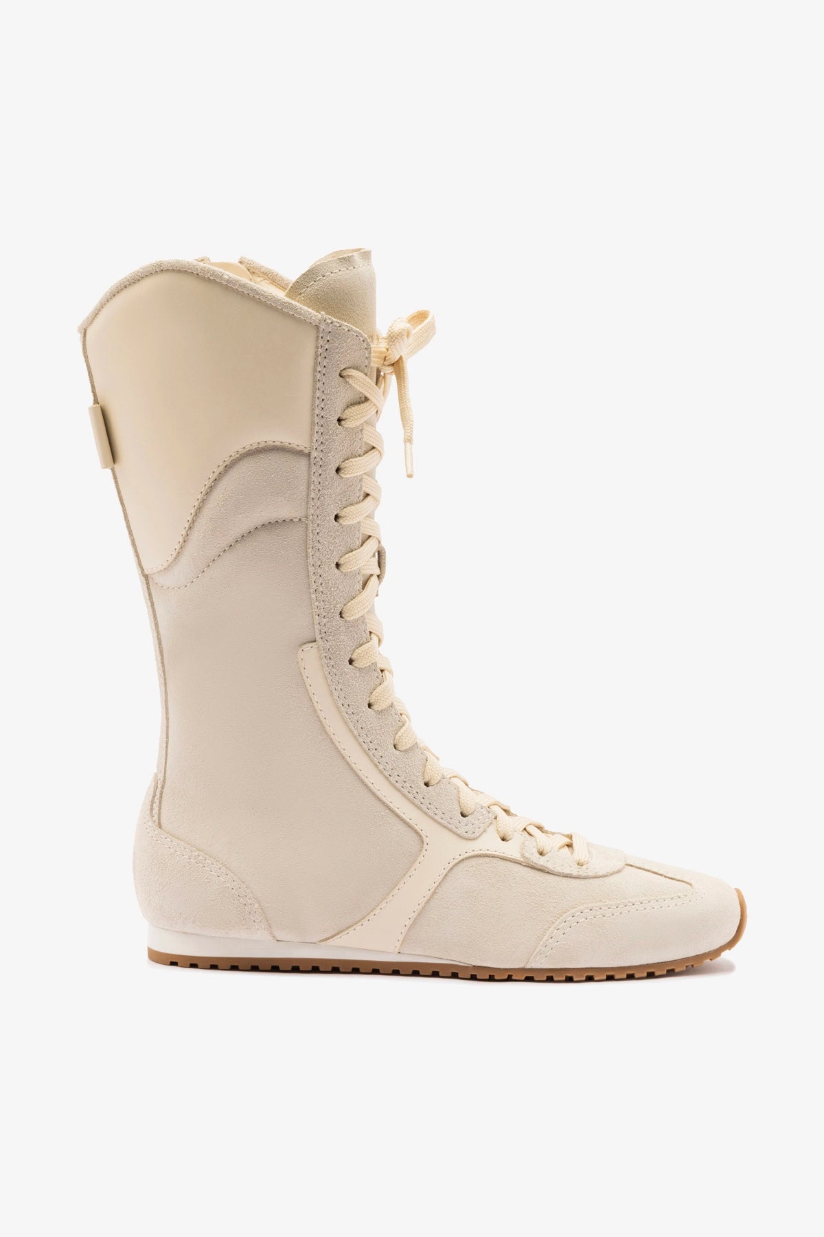 Larroudé x Jonathan Cohen Flat Lo Sneaker Boot in Mushroom Grey Suede & Ivory Leather - Stylish Comfort for Casual Outings, Work & Travel