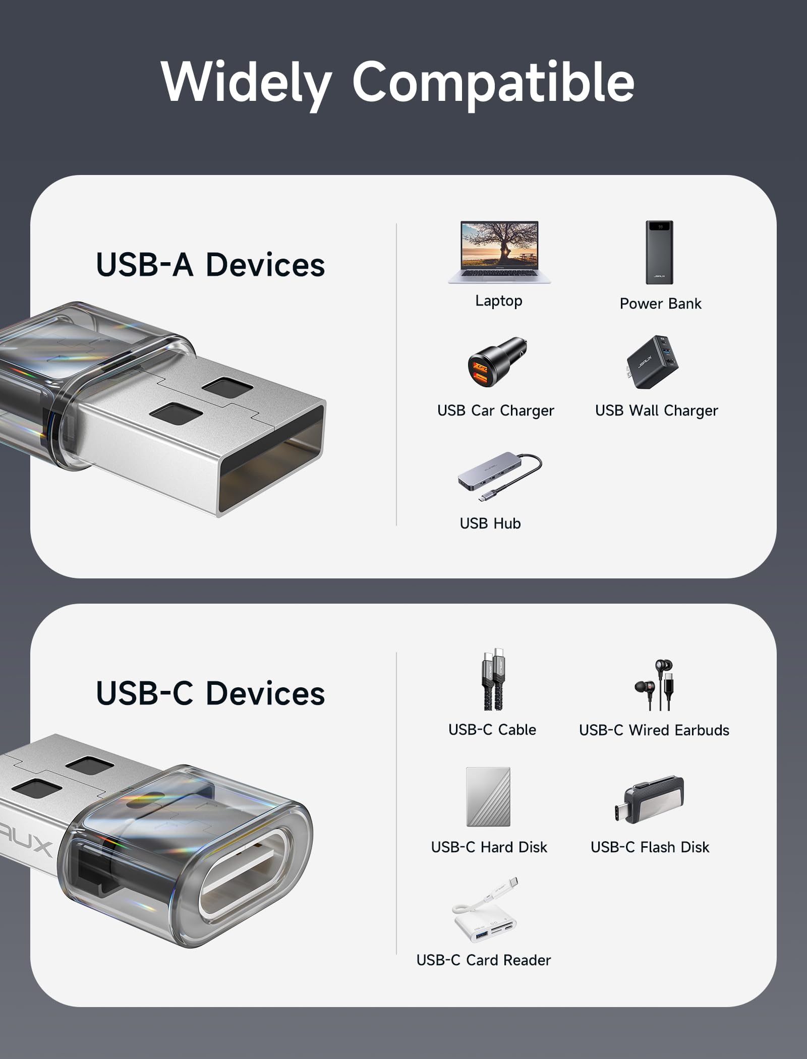JSAUX USB C to USB Adapter 4-Pack (3.1A Fast Charging) - USB C Female to USB Male Converter Compatible with iPhone 16/15/14/13 Pro Max, Samsung Galaxy S24/S23, Apple Watch, CarPlay & Android Auto - Perfect for Travel, Office & Car Charging