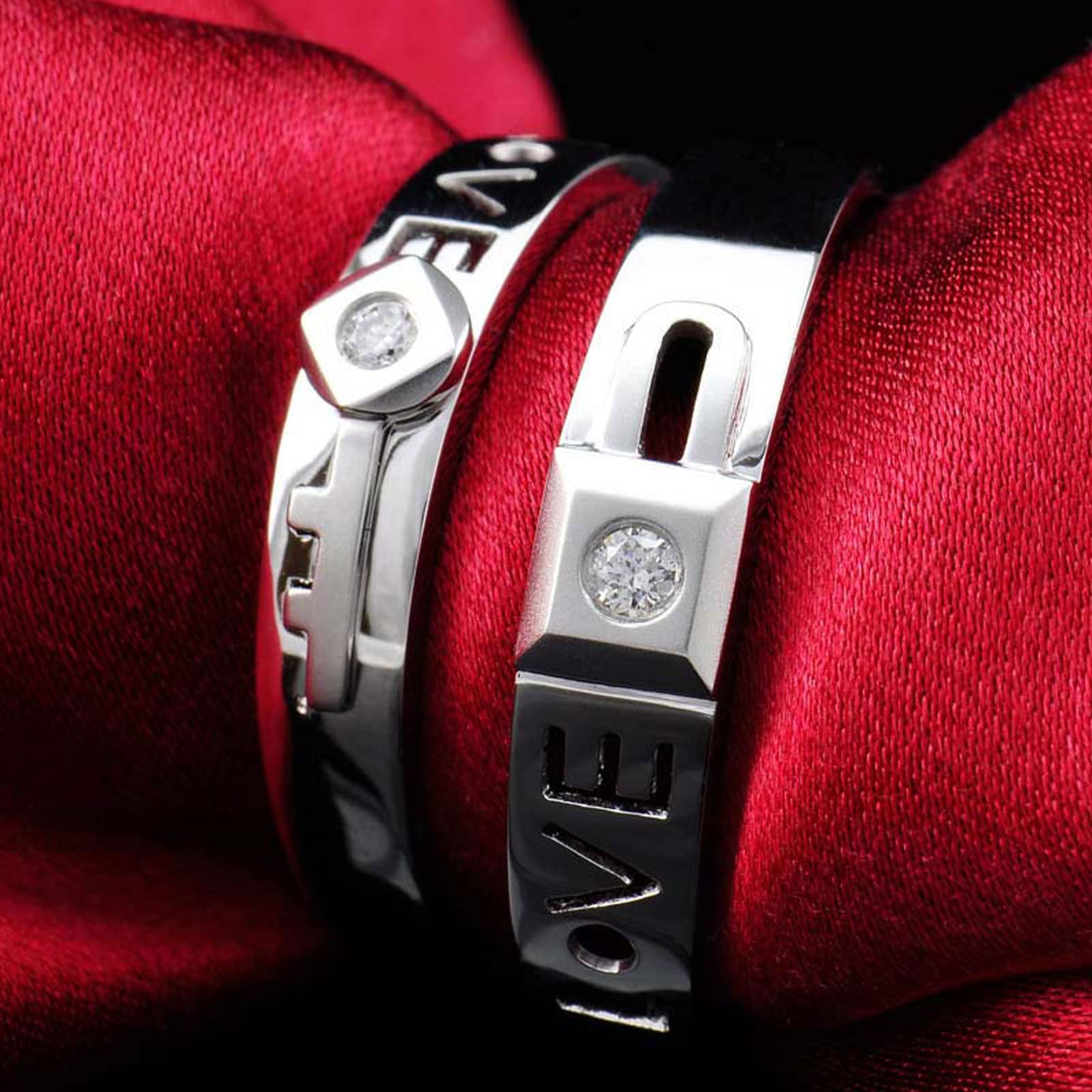 Diamond Matching Couples Rings for Him and Her - Sterling Silver/10K/14K/18K Wedding Promise Rings with Free Engraving - Perfect for Anniversaries, Engagements & Romantic Gifts