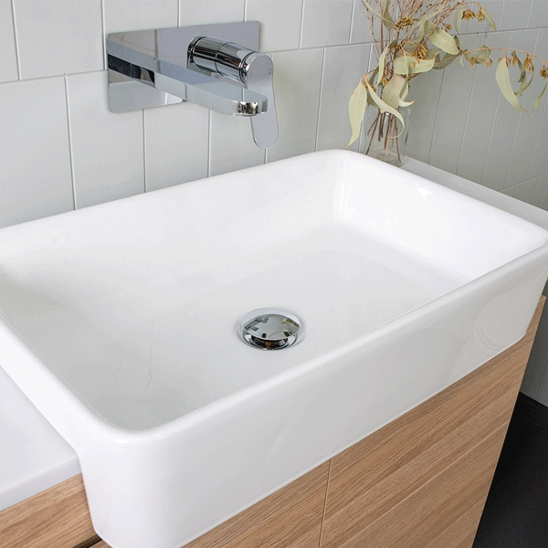 Premium ADP Lino 590 x 375mm White Ceramic Semi-Recessed Bathroom Basin - Perfect for Modern Vanities & Small Space Bathroom Designs