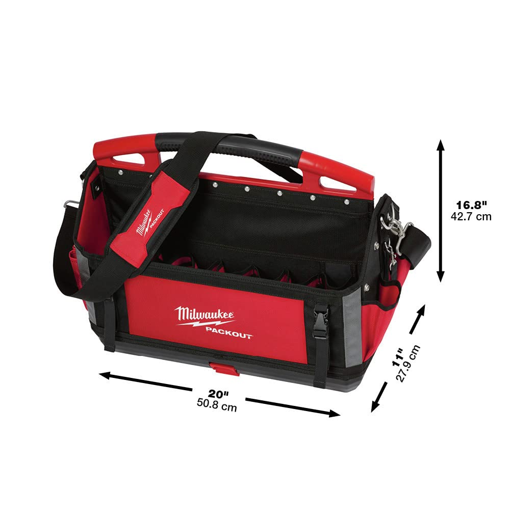 Milwaukee 48-22-8320 Packout 20-Inch Heavy Duty Storage Tote with Reinforced Handles - Waterproof Tool Organizer for Construction, Job Site & Garage Organization