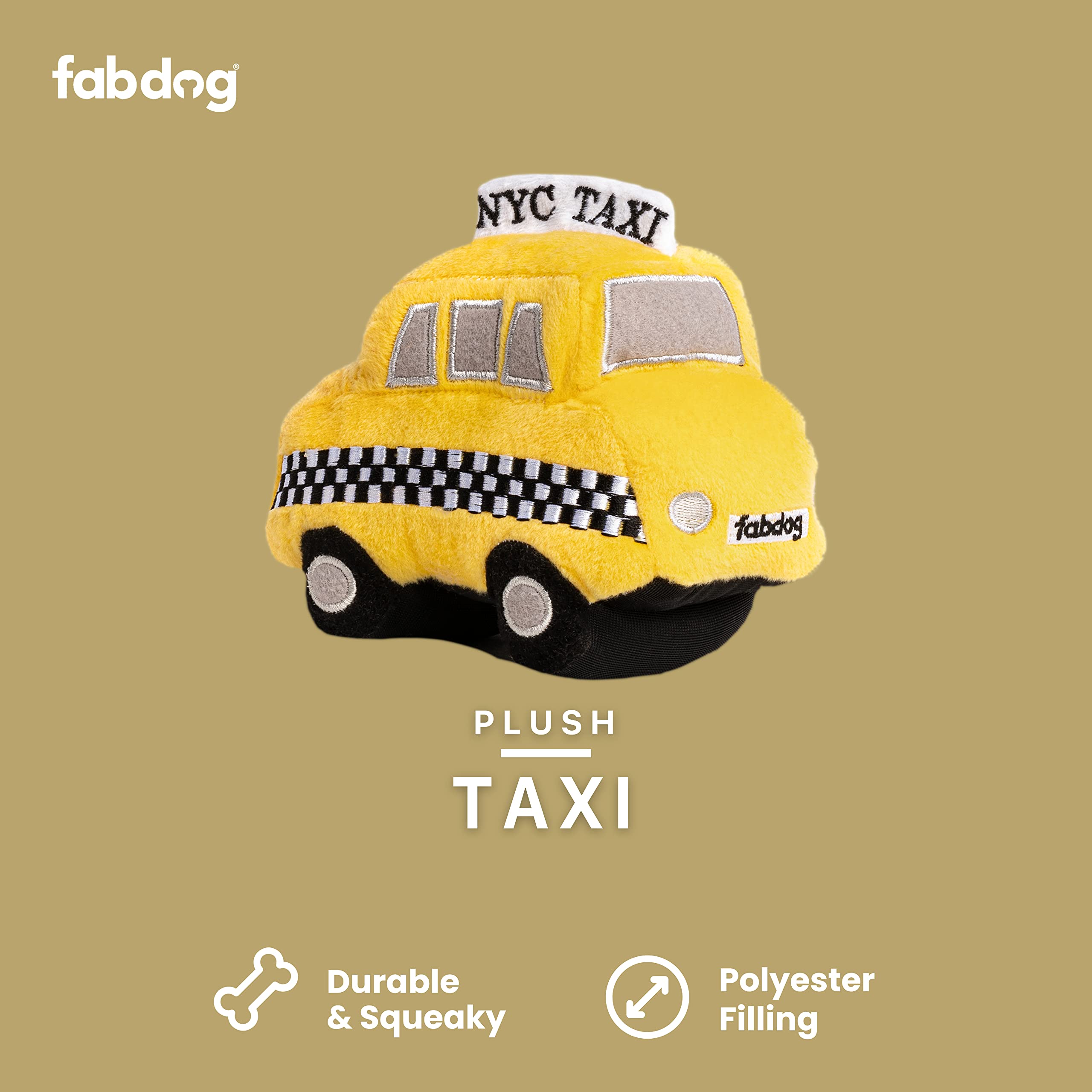Fabdog NYC Taxi Squeaky Plush Dog Toy - Fun Puppy Chew Toy for Small & Medium Dogs - Perfect Gift for Pet Lovers - Durable & Cute NYC Metro Card Design - Great for Indoor Play, Training & Cuddling