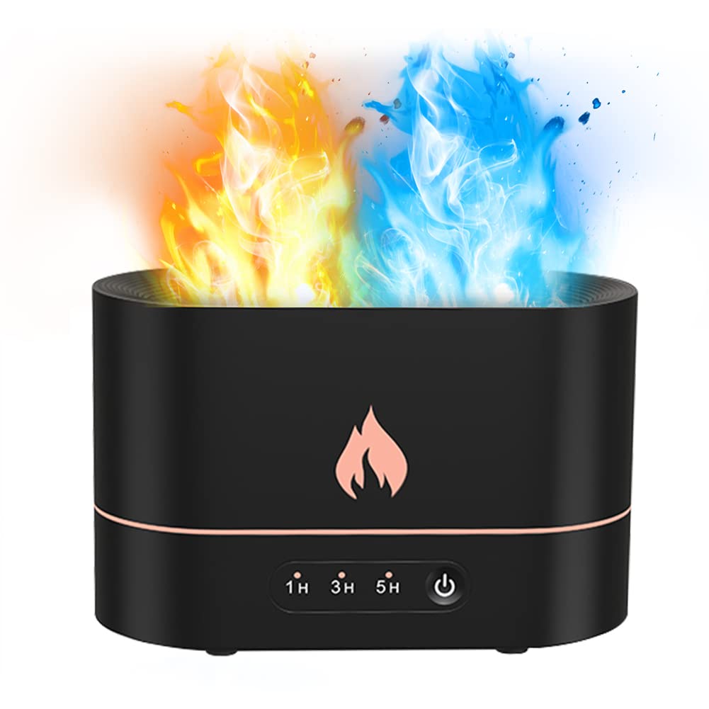 3D Yellow & Blue Flame Effect Night Light Humidifier - 250ML Large Capacity Cool Mist Essential Oil Diffuser with 3 Timer Settings, USB-Powered Desktop Humidifier for Bedroom, Kids Room, Office & Yoga Studio - Creates Relaxing Ambiance for Sleep, Meditation and Aromatherapy