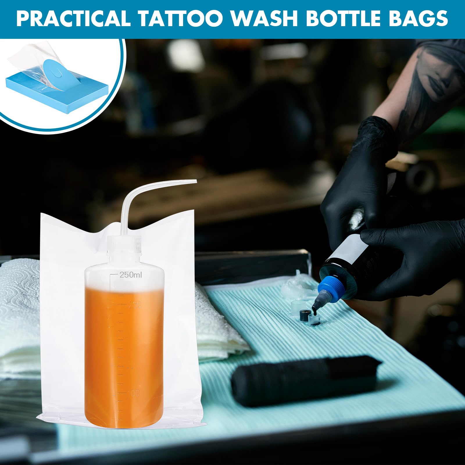 Harloon 500 Pcs Disposable Tattoo Bottle Bags - 6x8 Inch Tattoo Squeeze Bottle Bags, Plastic Cleaning Supply Bags (Transparent) - Perfect for Tattoo Artists, Salon Hygiene & Medical Supplies Storage