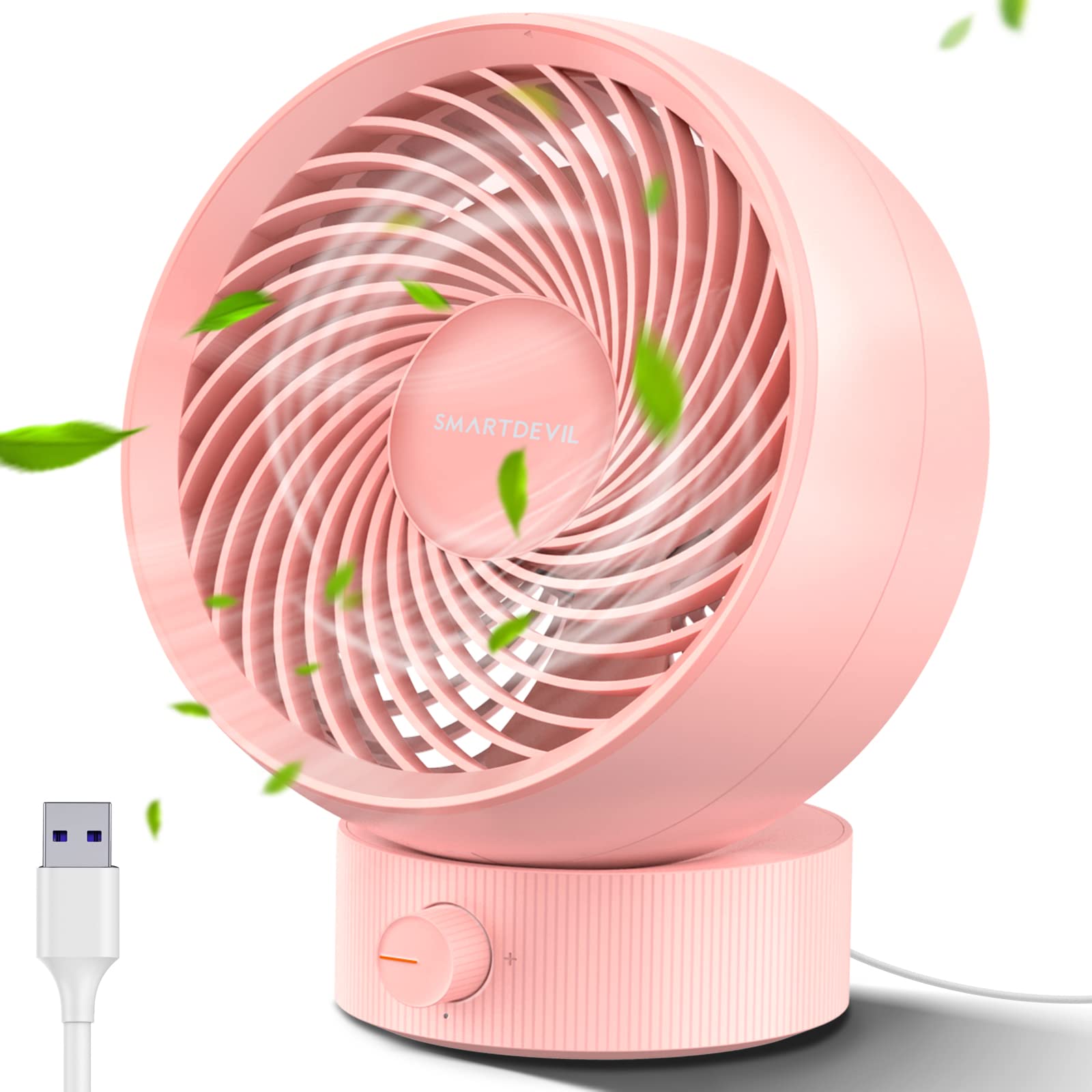 SmartDevil USB Desk Fan - Mini Quiet Portable Fan with Adjustable 20° Tilt & Stepless Speed Control - Low Noise USB Fan for Office, Home, Travel (Pink) - Perfect for Work Desks, Bedside Tables & Dorm Rooms