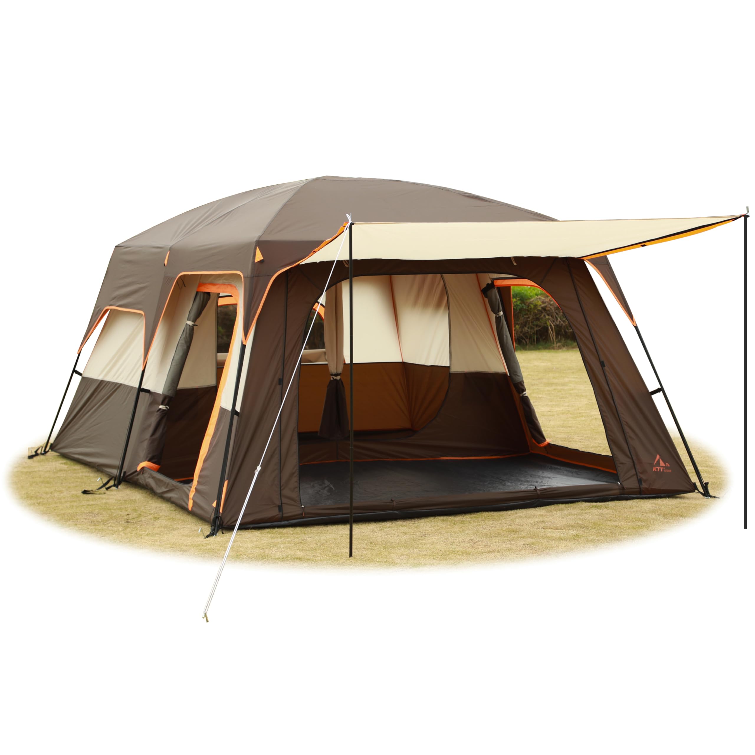 KTT Extra Large Family Cabin Tent for 10-14 People - 2 Rooms, 3 Doors & 3 Mesh Windows, Waterproof Double Layer Straight Wall Design - Perfect for Camping, Picnics, Outdoor Adventures & Family Gatherings