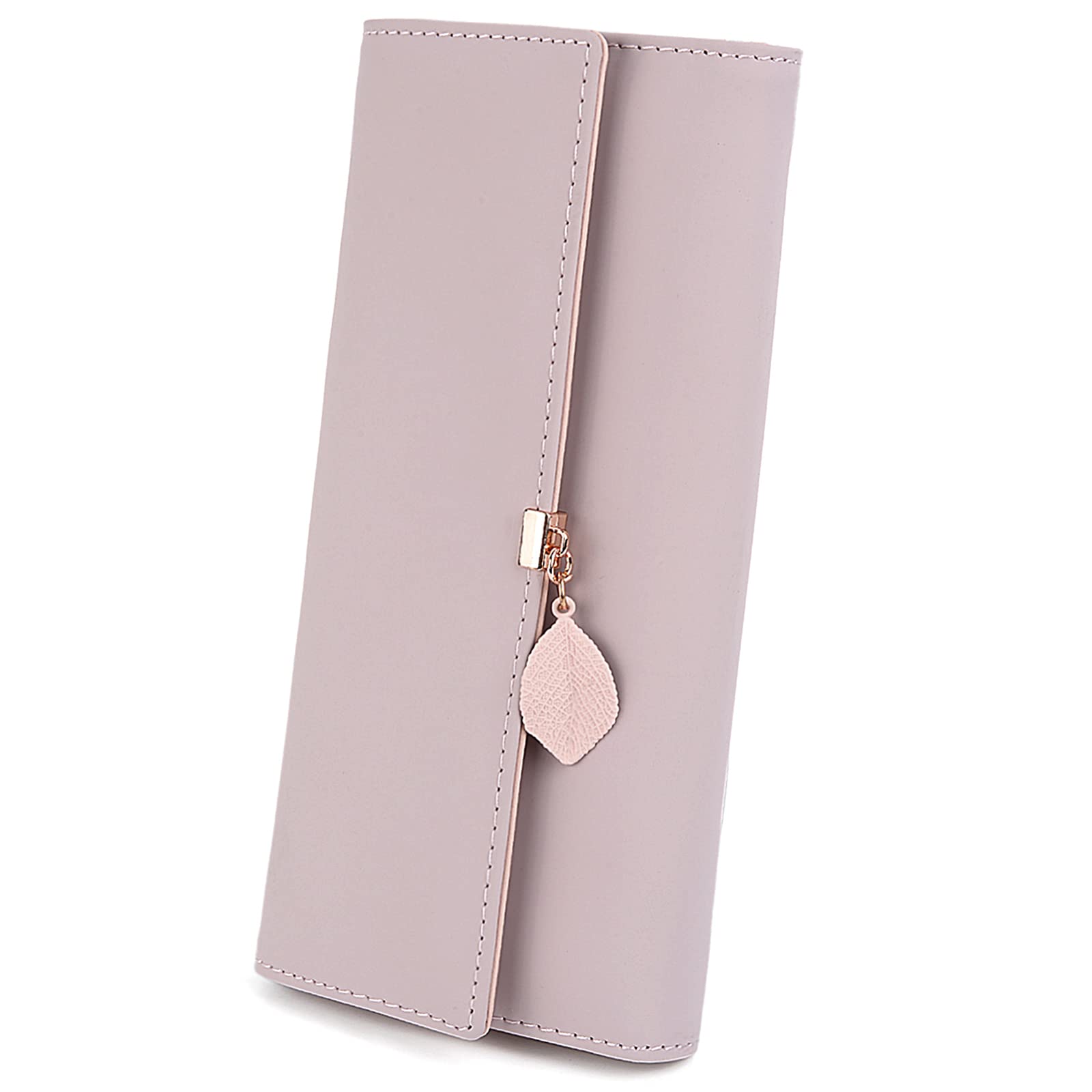 UTO RFID Blocking Wallet for Women - PU Leather Leaf Pendant Card Holder with Zipper Coin Purse | Phone & Checkbook Organizer | Perfect for Travel, Shopping & Everyday Use