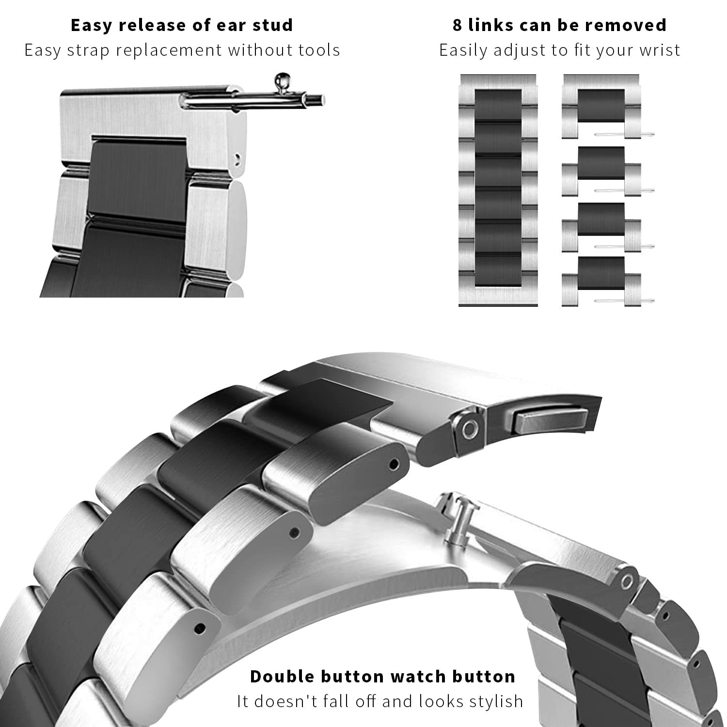 Premium Stainless Steel Apple Watch Band 14mm 16mm 18mm 20mm 22mm 24mm - Quick Release Luxury Metal Watch Strap for Men & Women - Perfect for Workouts, Office & Everyday Wear