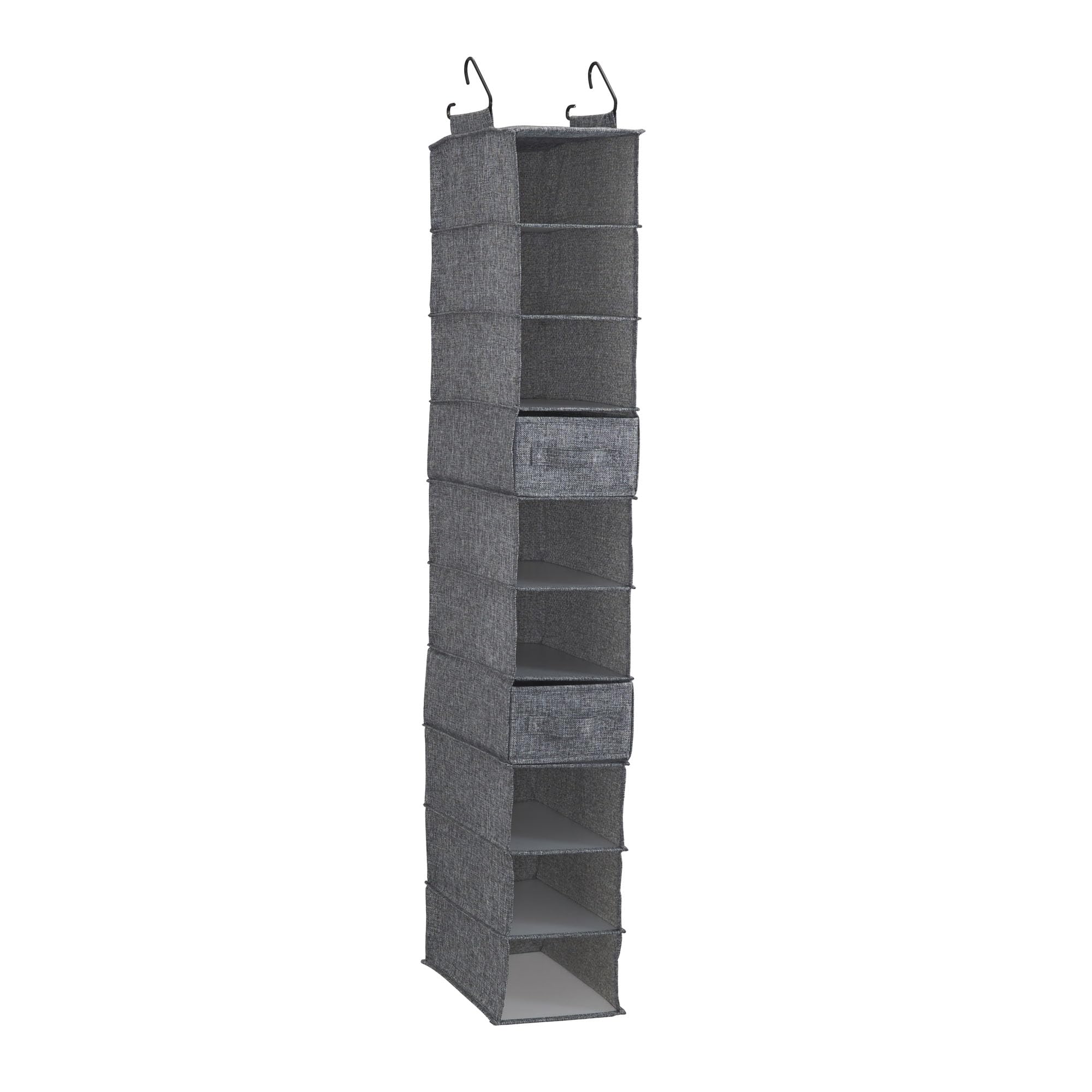 10-Pack Hanging Closet Organizer with Hooks - Space Saving Storage Shelf for Clothes, Shoes & Accessories - Durable Graphite Fabric - Perfect for Bedroom, Closet & Dorm Organization