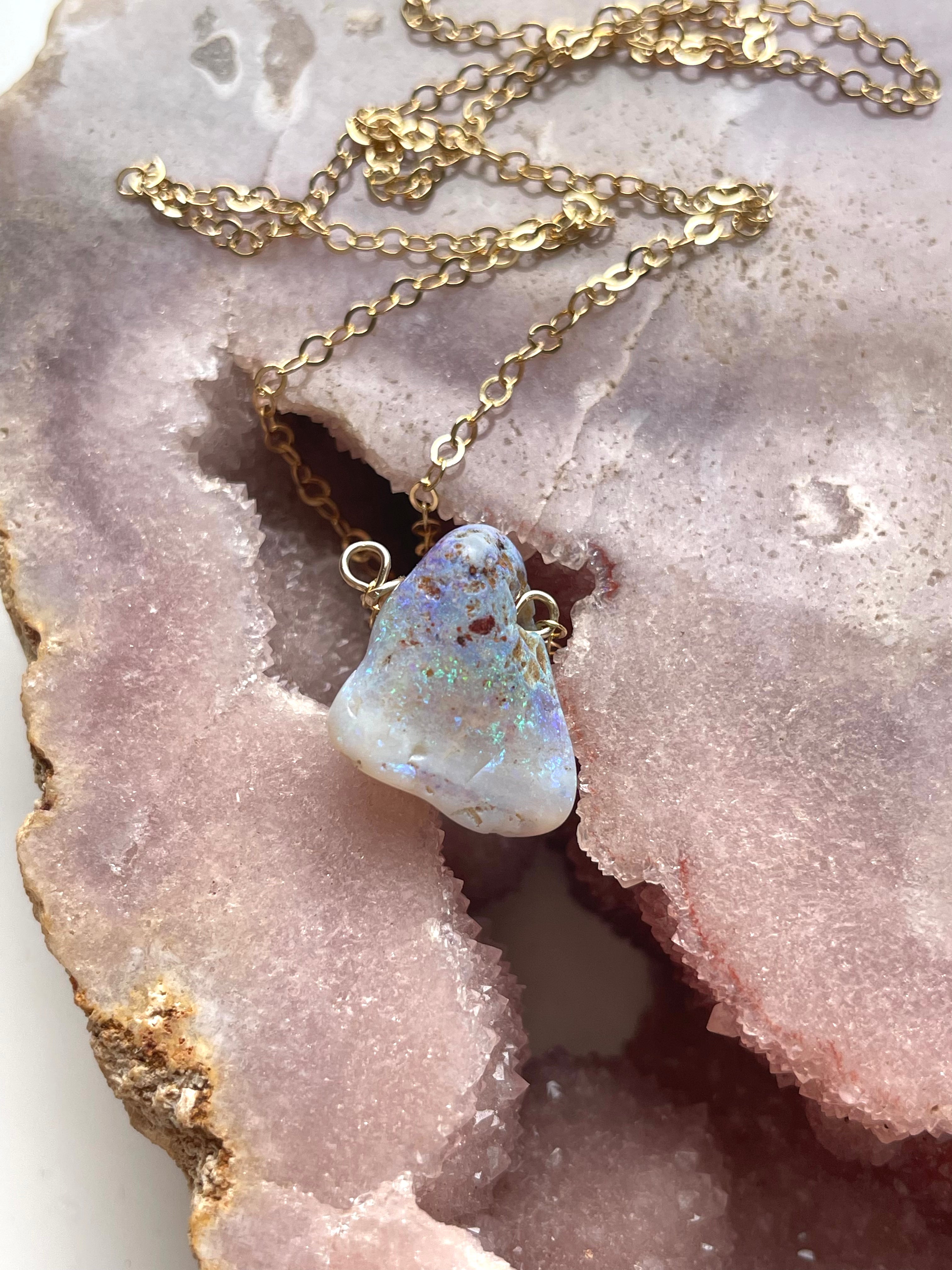 Genuine Australian Opal Necklace – Natural Raw Opal Pendant Jewelry for Women – Perfect for Weddings, Parties & Special Occasions