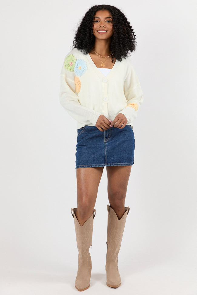 Made My Mark Ivory Multi Floral Embroidered Cardigan for Women | Elegant Lace Knit Sweater | Perfect for Spring Outfits & Casual Office Wear
