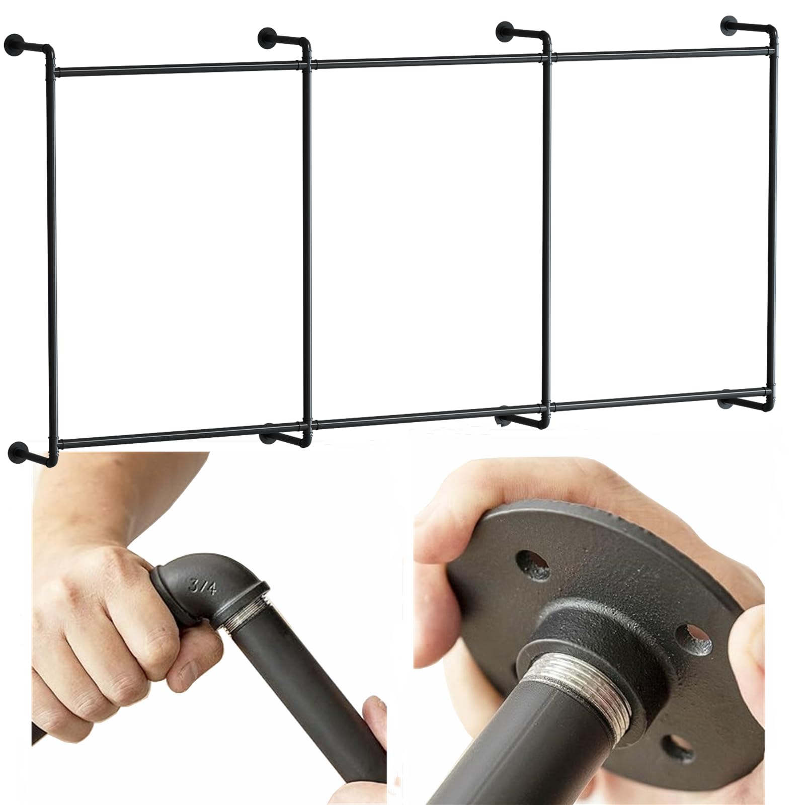 Heavy Duty Industrial Pipe Clothing Rack - Wall Mounted Closet Rod for Retail Stores, Laundry Rooms & Bedrooms | Durable Garment Organizer for Hanging Clothes, Coats & Accessories