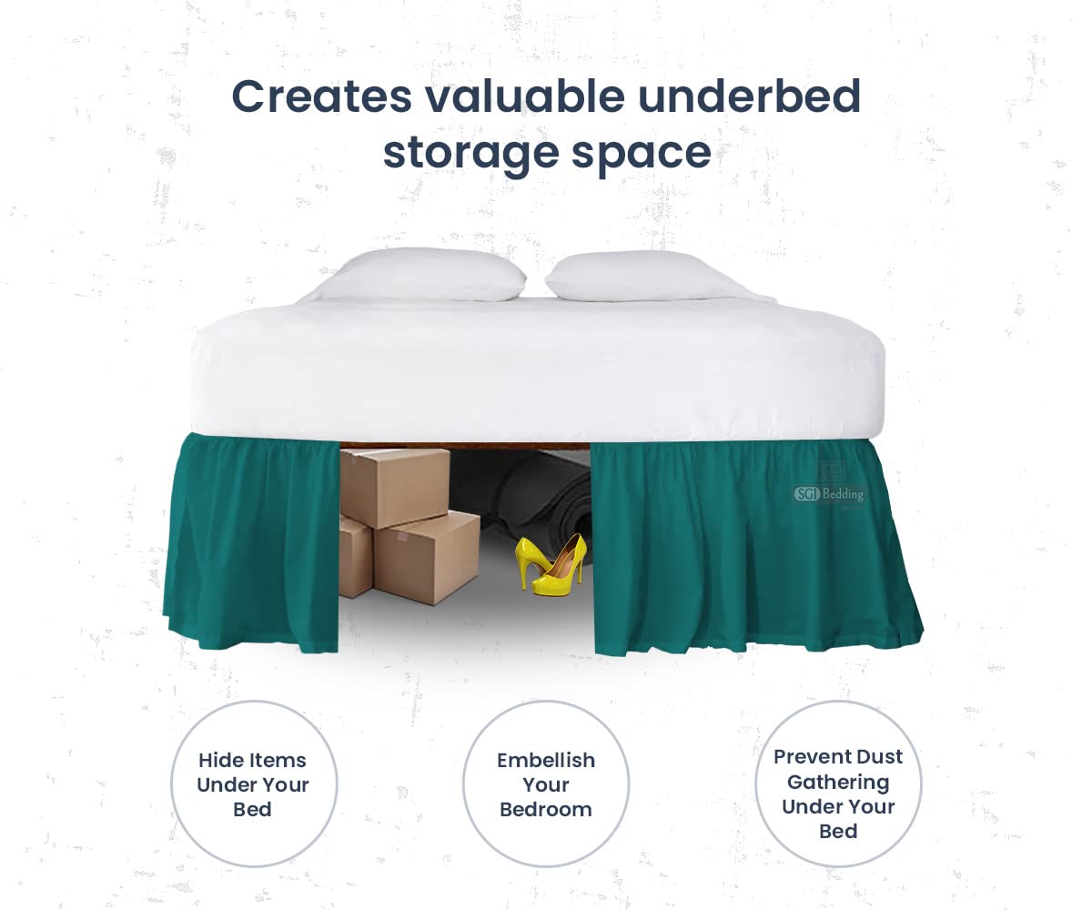 21 Inch Ruffled Bed Skirt - Microfiber Wrinkle-Free & Fade-Resistant Bedding with Extra Storage Space | Twin Size Teal | Perfect for Guest Rooms, Dorm Decor & Clutter-Free Bedroom Organization