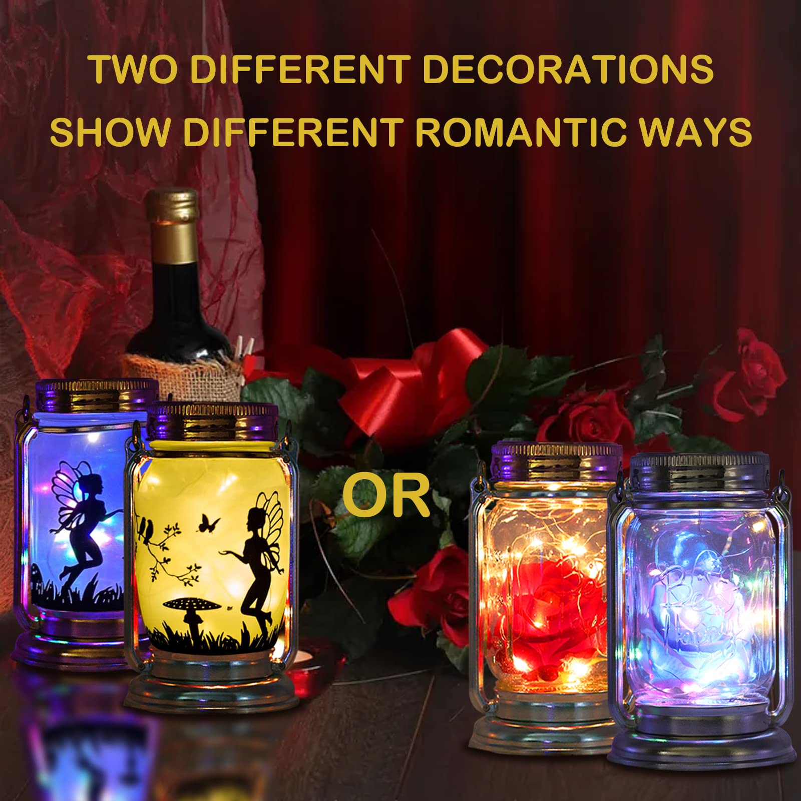 ANGMLN Solar Powered Romantic Rose in Glass Mason Jar - 2 Pack Enchanted Rose Gift Set with LED Lights, Forever Flower for Valentine's Day, Wedding, Anniversary & Home Decor | Perfect for Romantic Nights, Table Centerpieces and Special Occasion Gifts