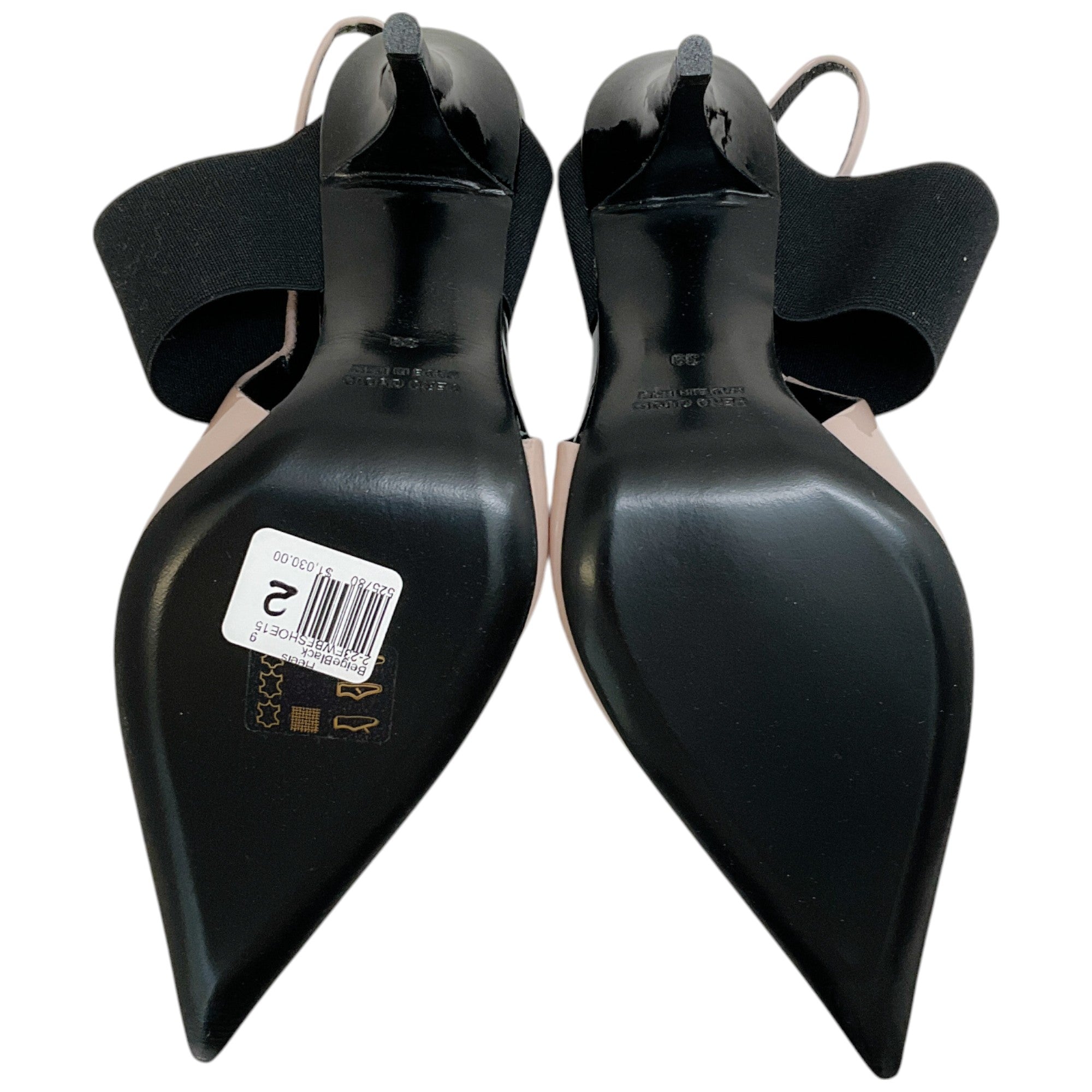 Bruno Frisoni Nude Patent & Black Pointy Toe Tonic Slingback Pumps - Elegant High Heels for Women, Perfect for Office, Party & Special Occasions