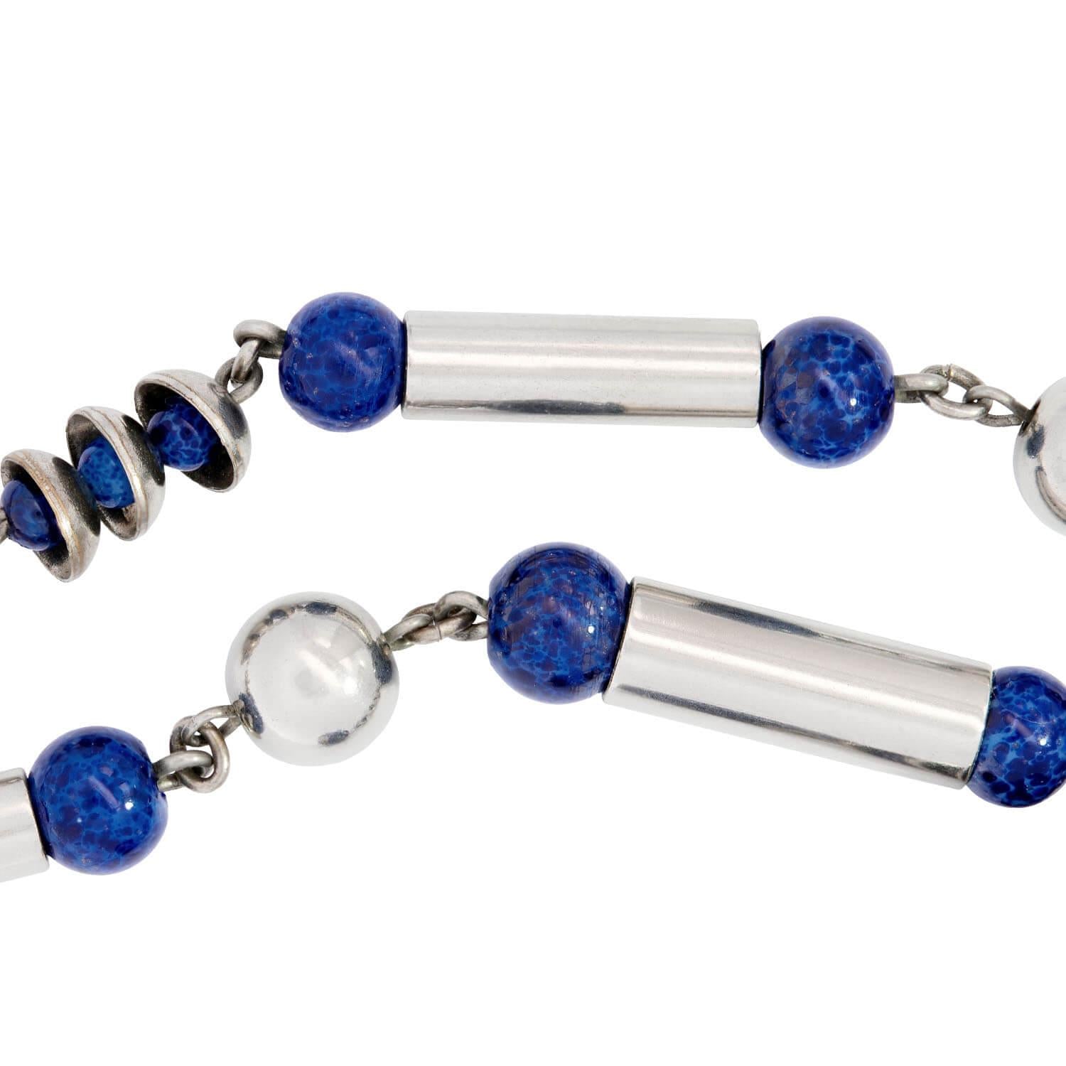 Vintage German Sterling Silver Lapis Bead Necklace - Handmade Blue Lapis Lazuli Jewelry for Women, Elegant Statement Piece for Parties, Weddings & Special Occasions