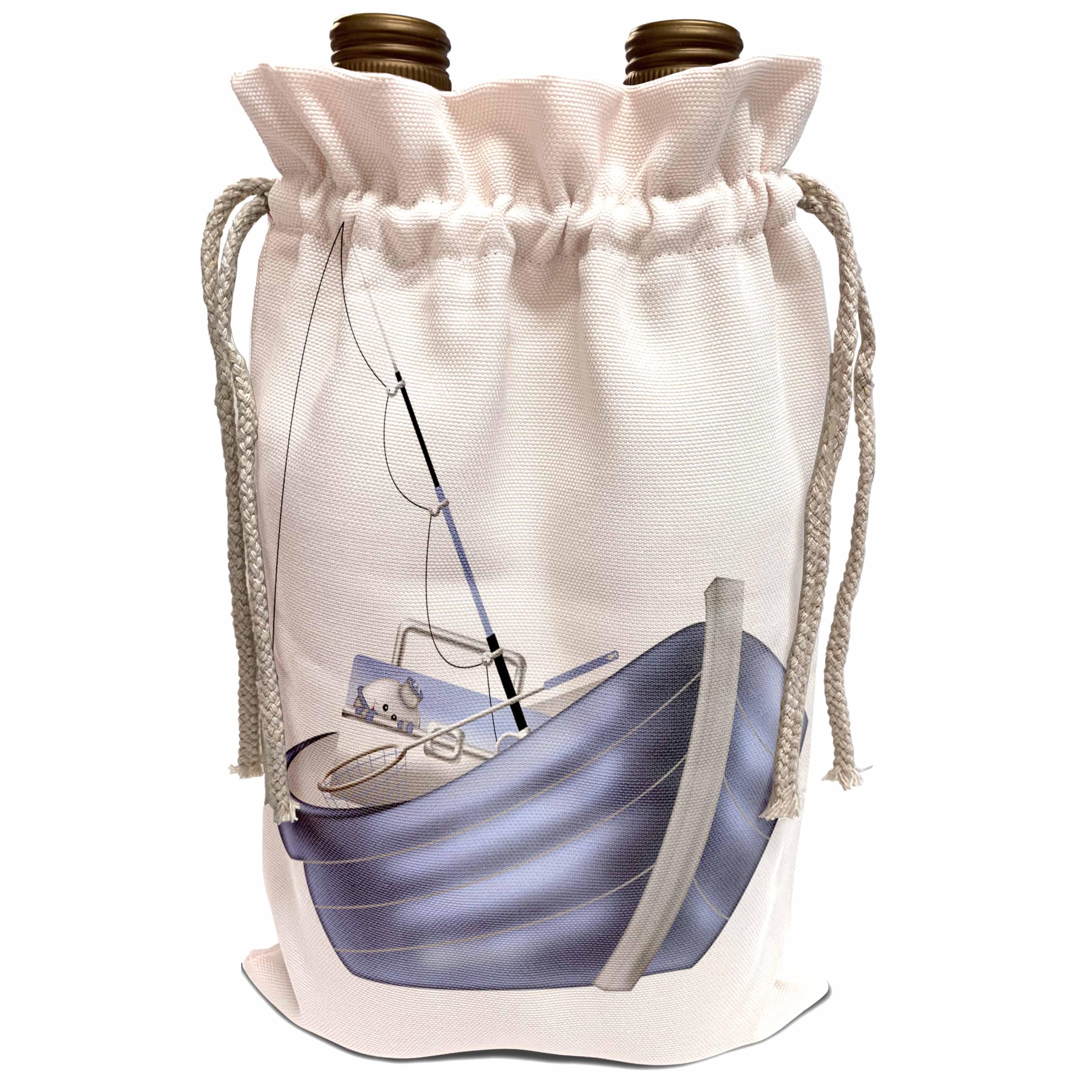Premium Wine Gift Bag - Blue Fishing Boat Design with Fishing Pole Illustration, Perfect for Wine Lovers, Anglers & Outdoor Enthusiasts - Great for Gifts, Parties, Camping & Fishing Trips