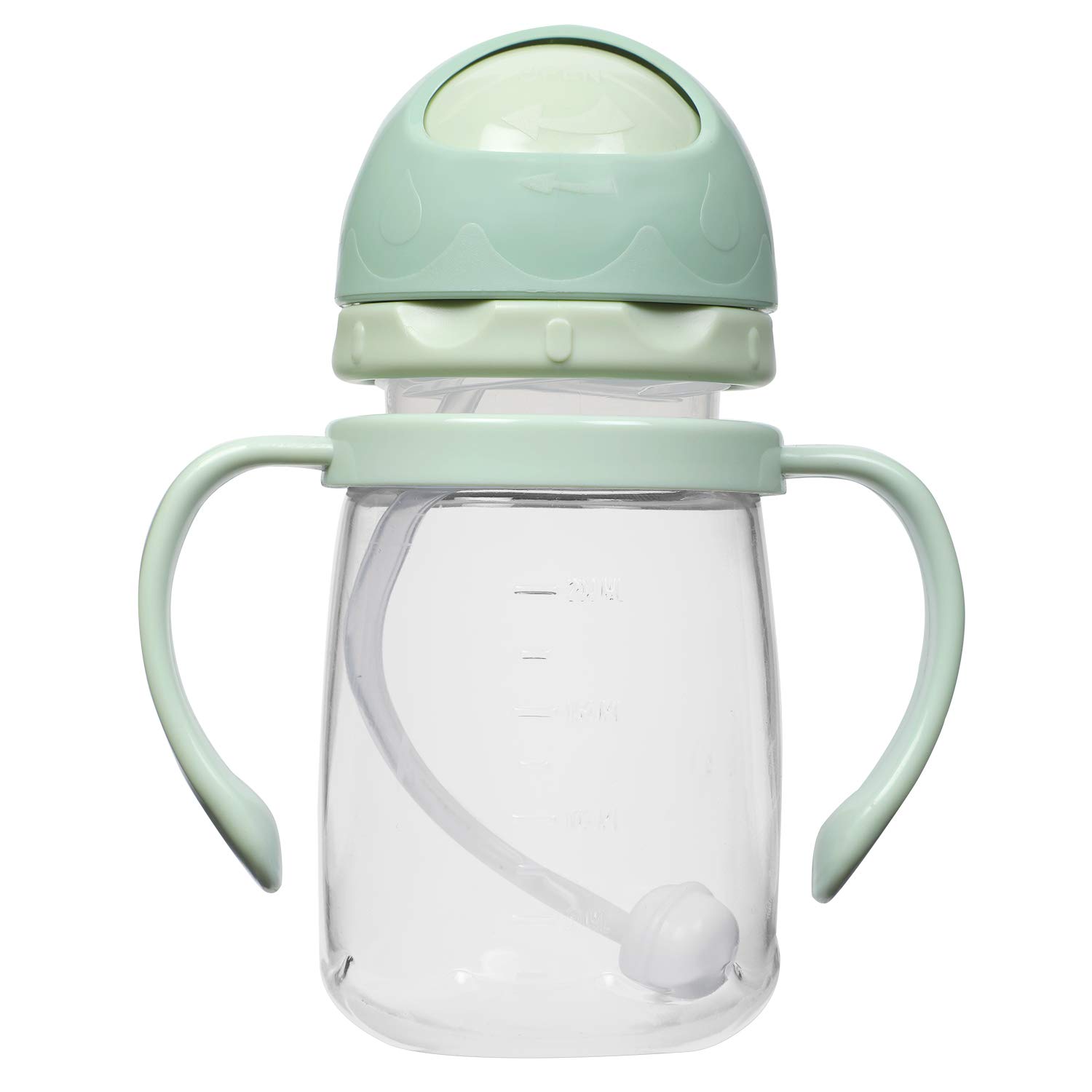 Spill-Proof Kids Water Bottle with Gravity Ball Straw & Handles - 250ml Transparent Green Baby Cup | Ideal for Toddlers, Daycare, Travel & Outdoor Activities