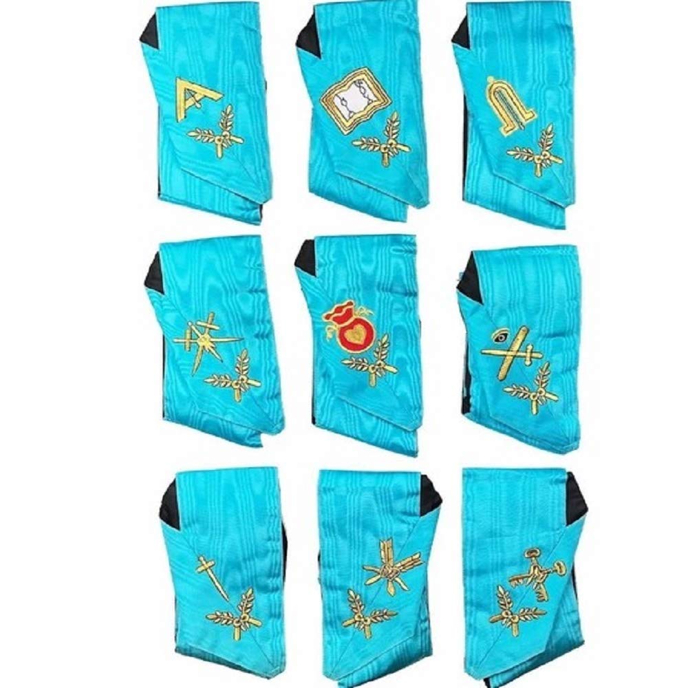 Masonic Officers Collars Set of 9 - AASR Machine Embroidered Freemason Regalia for Lodge Meetings & Ceremonies