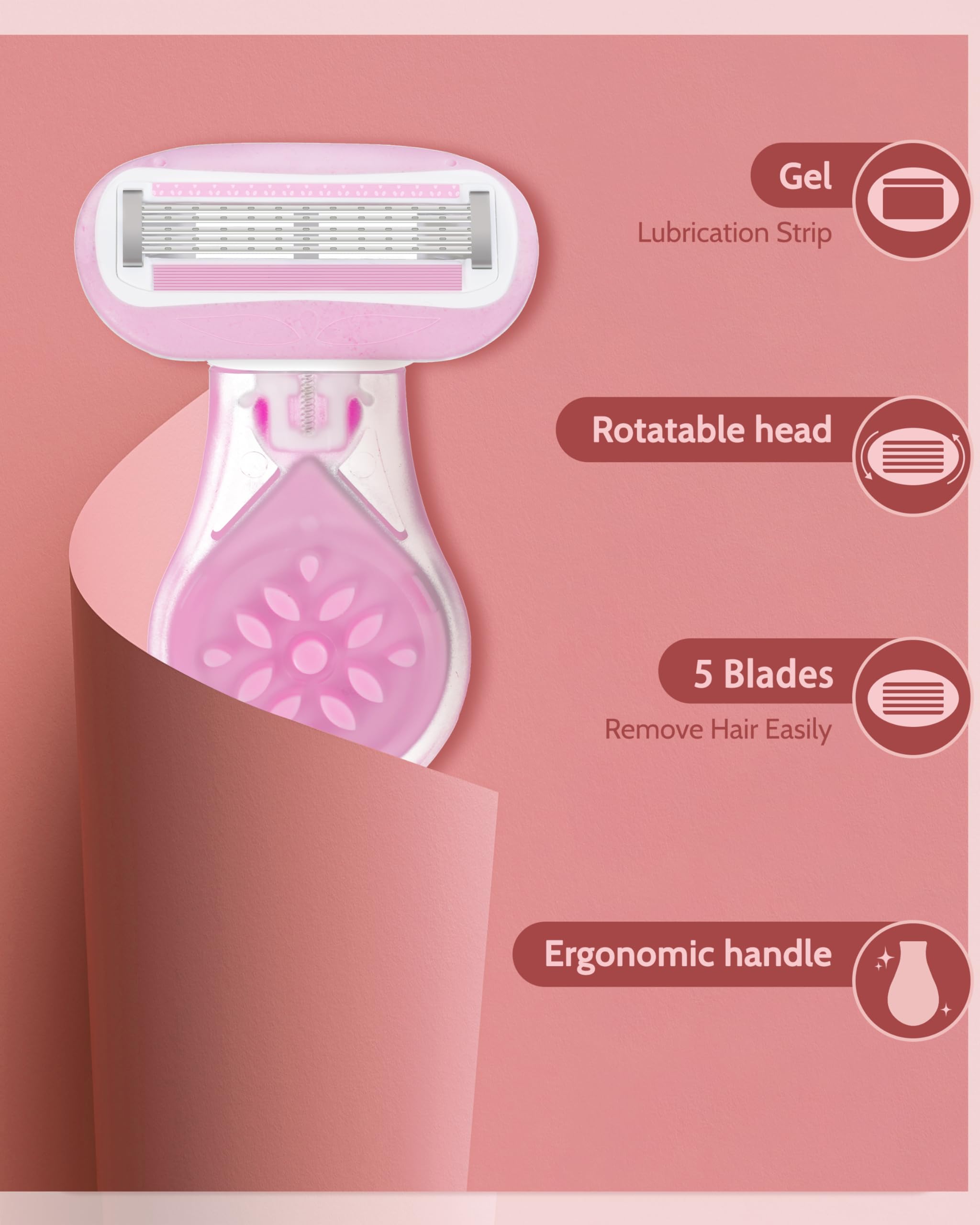 Women's Travel Razor Set - 5 Blade Smooth Shave Razor with Portable Case | 1 Handle + 3 Refills + Travel Pouch | Pink Shaving Kit for Women | Perfect for Vacation, Gym Bag & On-The-Go Grooming