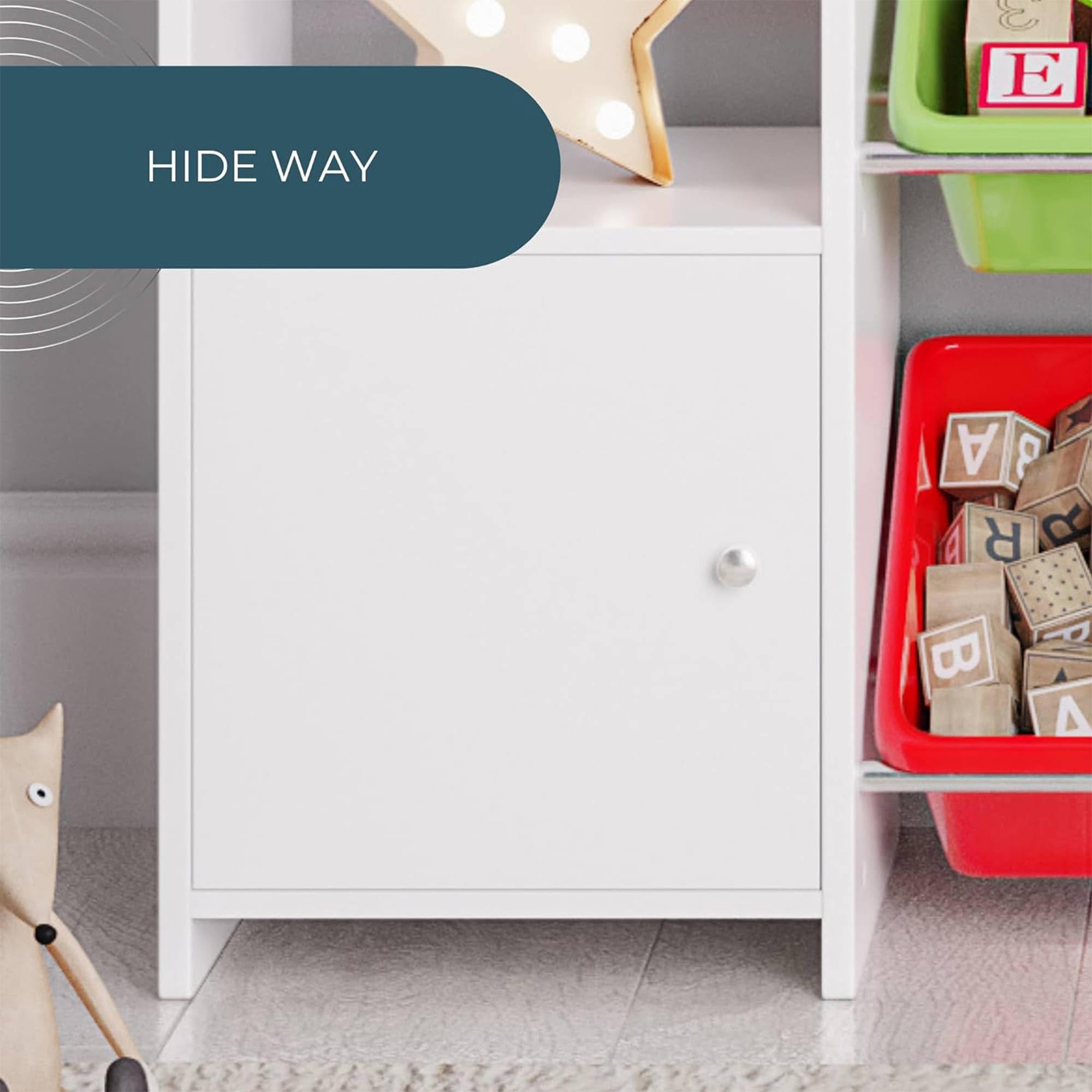 Kids Toy Storage Organizer with Bookshelf - Playroom Organization Unit with Removable Colorful Bins & Anti-Tip Safety Bracket - Multi-Color Toy Shelf for Bedroom, Nursery, and Classroom Organization