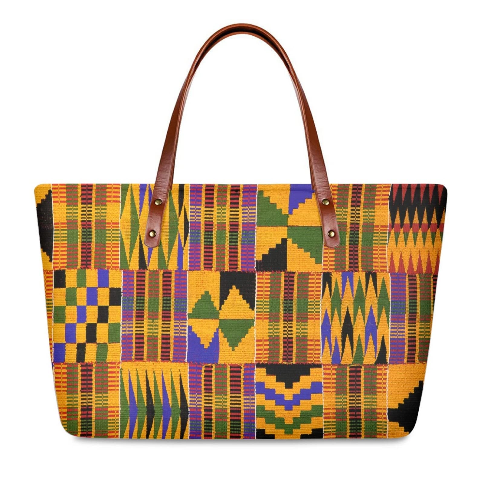 African Tribal Print Women's Tote Shoulder Bag - Ethnic Handmade Casual Purse for Work, Travel & Beach Day