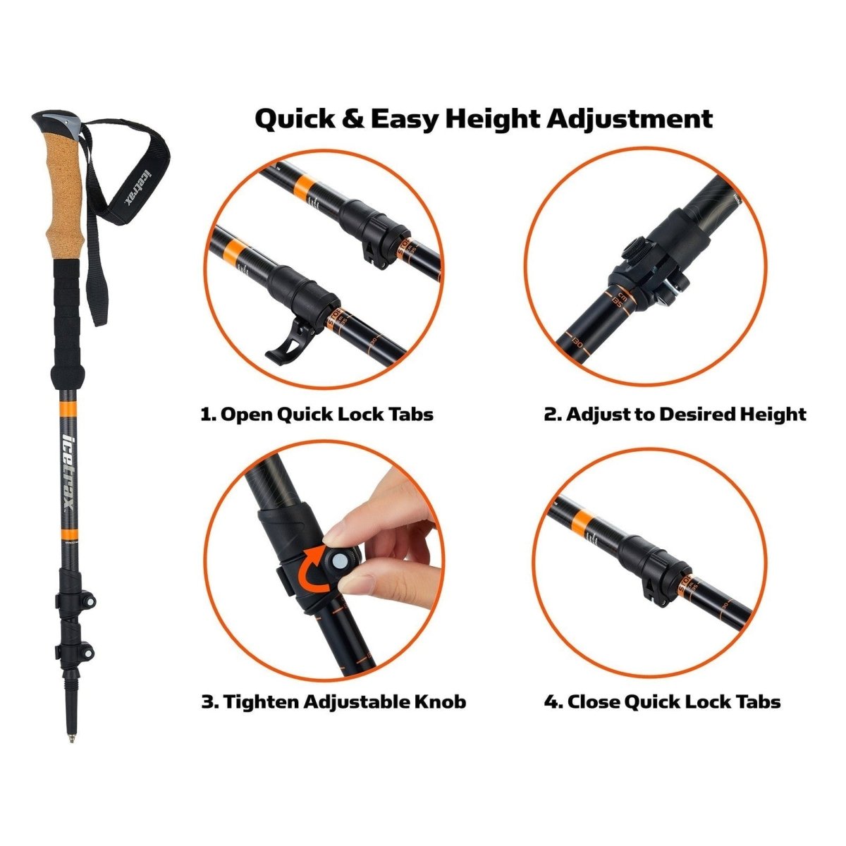 Premium Icetrax Aluminum Trekking Poles - Lightweight Adjustable Hiking Sticks for Men & Women - Perfect for Mountain Climbing, Backpacking & Outdoor Adventures