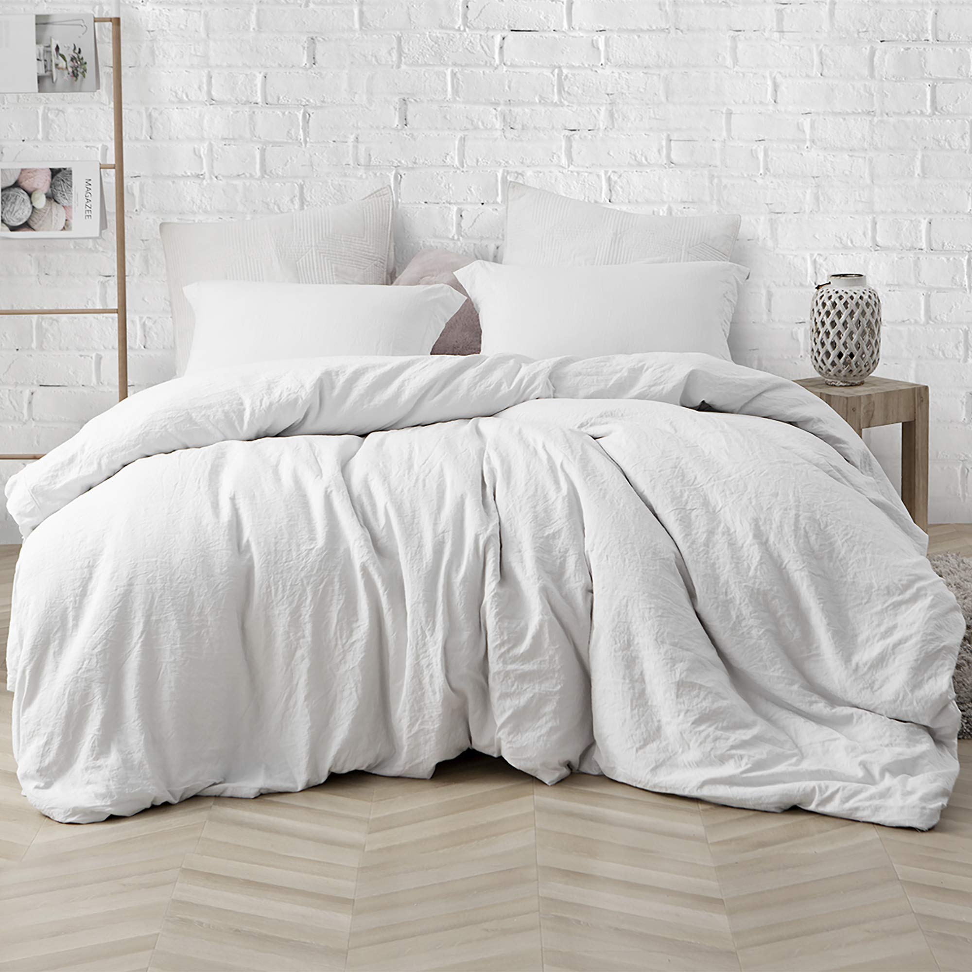 Byourbed Natural Loft Oversized Queen Comforter Set - Farmhouse White Cotton Bedding | Cozy & Breathable for All Seasons | Perfect for Master Bedroom, Guest Room & Farmhouse Decor