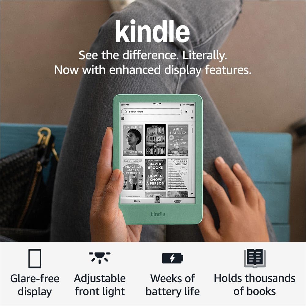 Amazon Kindle (16 GB) - Lightest & Most Compact E-Reader with Faster Page Turns & High Contrast Display for Enhanced Reading - No Lockscreen Ads - Matcha Green - Perfect for Travel, Commuting & Bedtime Reading