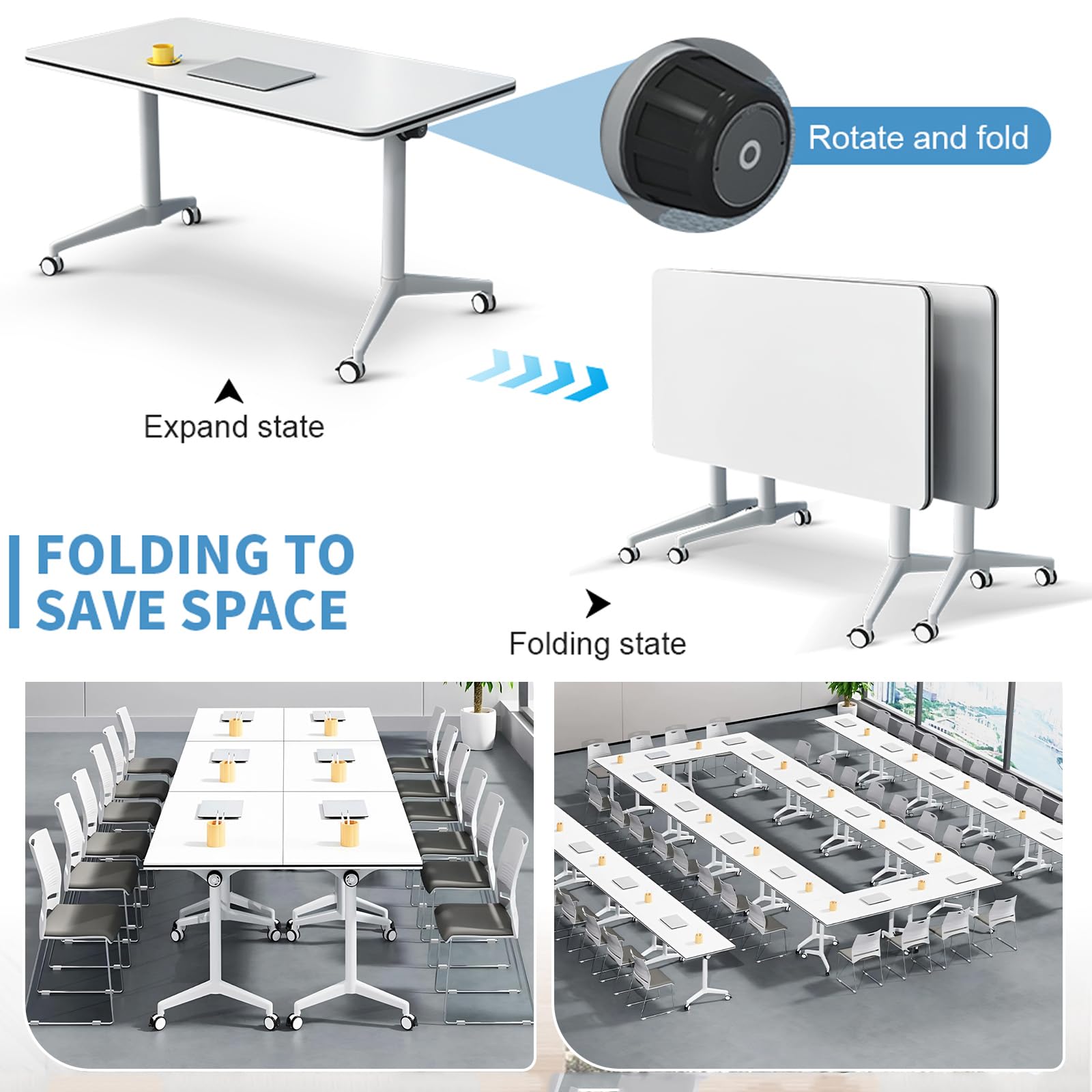 Foldable Flip Top Mobile Conference Table with Wheels - Modular Training & Meeting Seminar Table for Office, Classroom & Event Spaces | Portable & Space-Saving Design