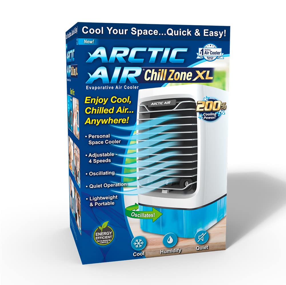 Arctic Air Chill Zone XL Portable Evaporative Air Cooler with Oscillating Fan - 4 Speed Settings, Auto-Off Timer, 16-Hour Cooling - Perfect for Bedroom, Living Room, Office & Outdoor Use - White