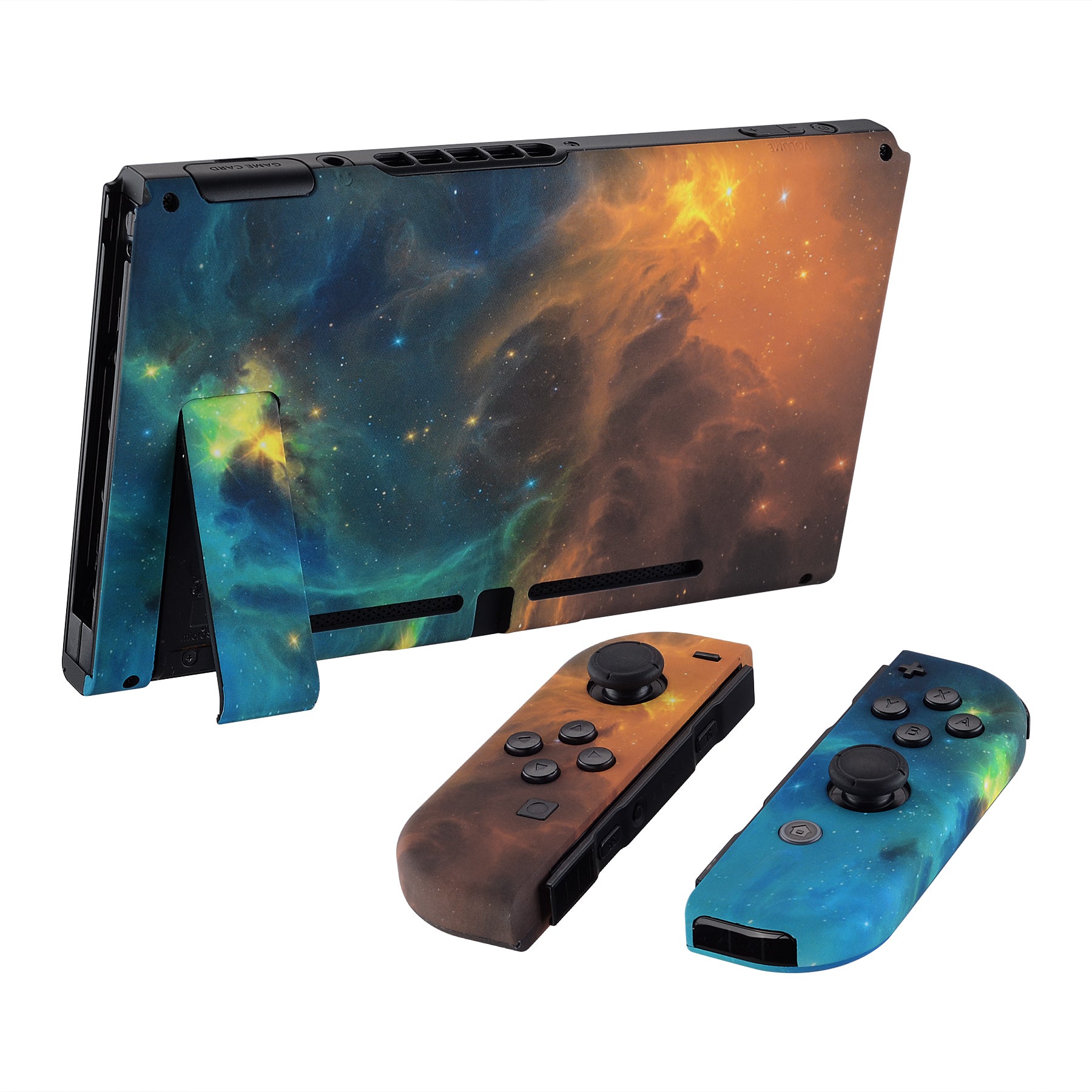 eXtremeRate Soft Touch Grip Gold Star Universe Back Plate Replacement Shell for Nintendo Switch & Joy-Con Controllers - Full Set Buttons, DIY Custom Housing for NS Console - Perfect for Gaming, Travel & Home Entertainment