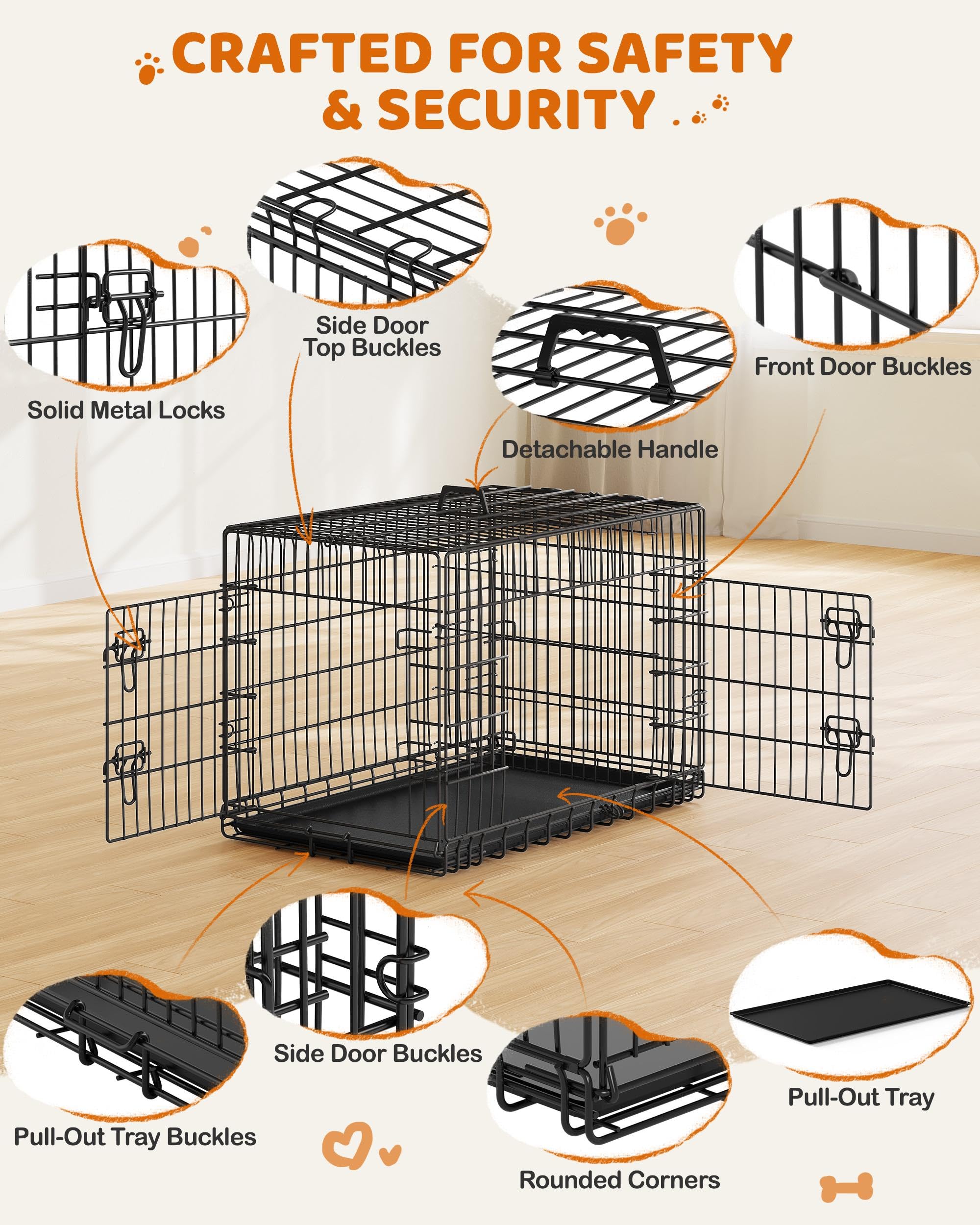 Yaheetech 36 Inch Double Door Collapsible Metal Dog Crate with Divider & Removable Tray - Portable Pet Kennel for Small to Medium Dogs - Ideal for Home, Travel & Training (Black)