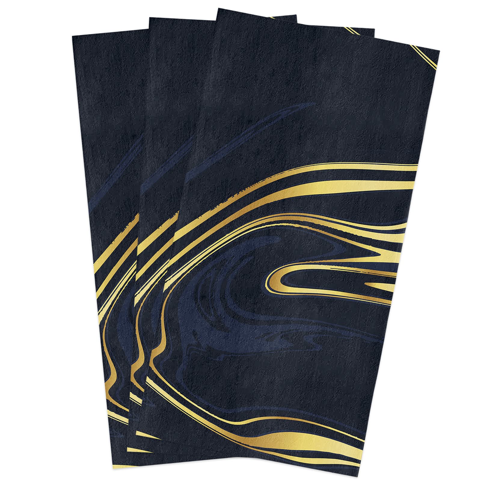 Flowing Artwork Abstract Microfiber Dish Towels Set of 3 - Ultra Soft & Absorbent Kitchen Hand Towels (18x28 Inch) in Black & Yellow - Perfect for Drying Dishes, Cleaning Countertops & Bathroom Use