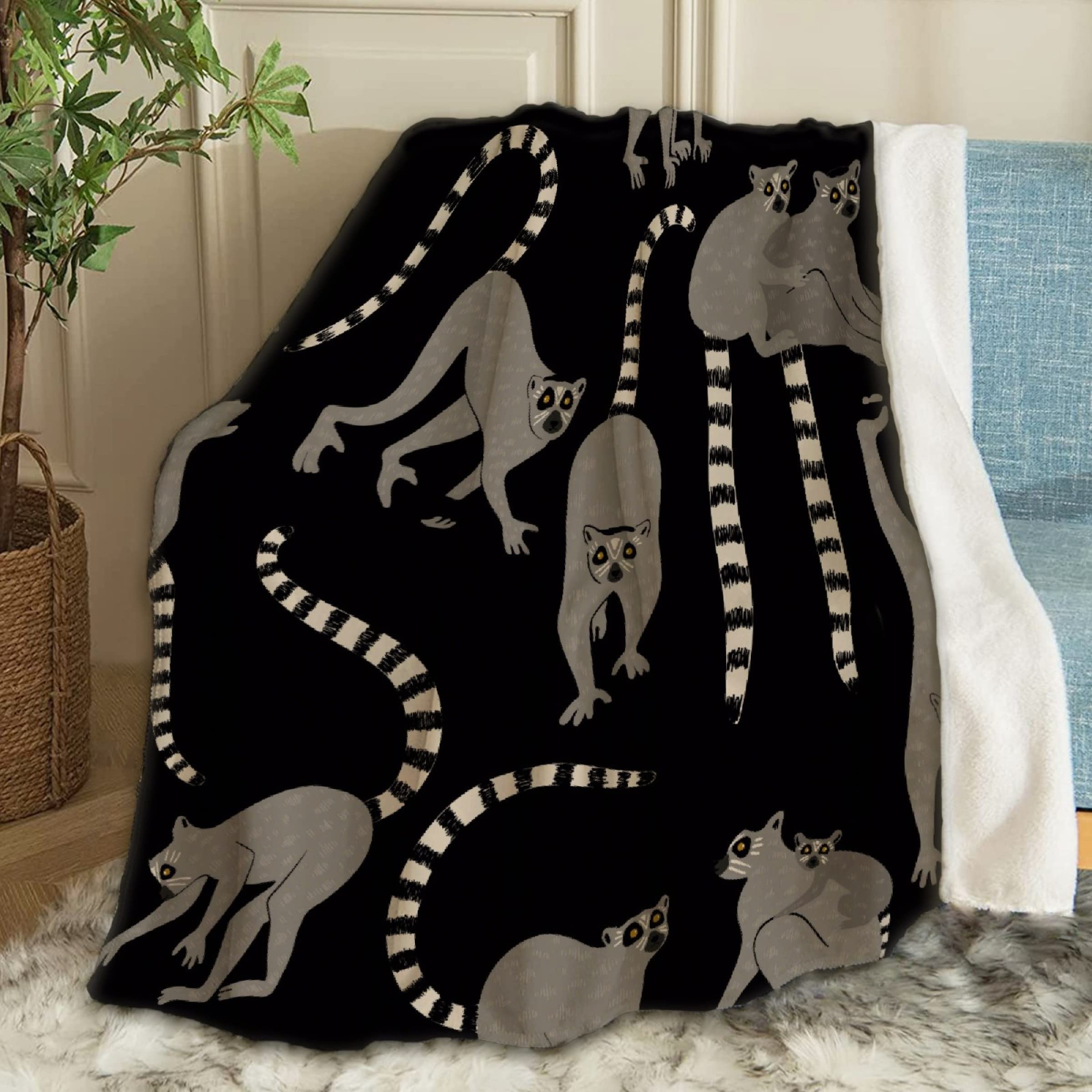 ANIMEBLANKET Lemur Throw Blanket - Super Soft Fleece Blanket for Boys & Girls (120
