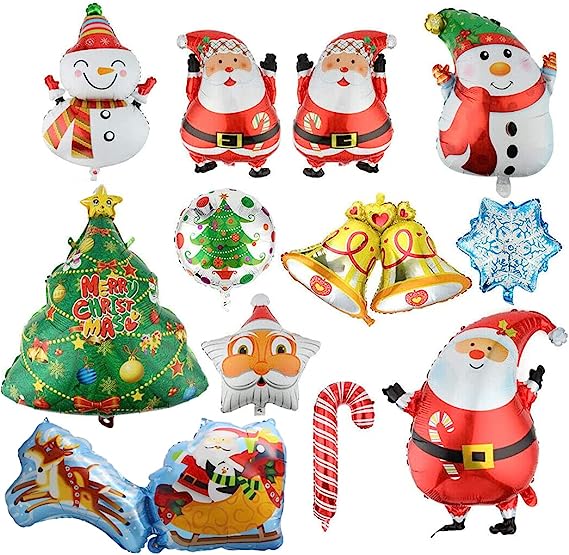 Christmas Mylar Balloon Assortment - Super Shaped Holiday Party Decorations for Xmas Tree, Home, Office & Festive Celebrations