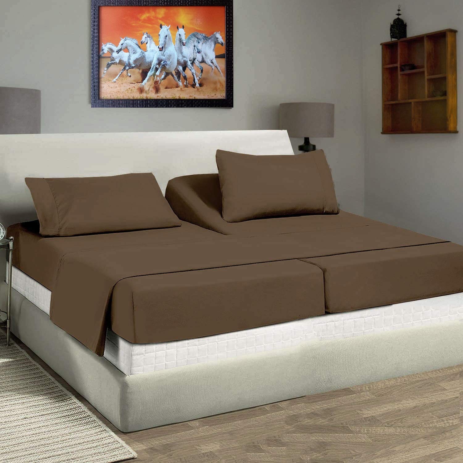 Split Cal King Sheets 5-Piece Set - 100% Cotton Adjustable Bed Sheets for Deep Pockets (18-22 Inch) - Chocolate Solid Color - Perfect for Adjustable Beds, Guest Rooms & Master Bedrooms