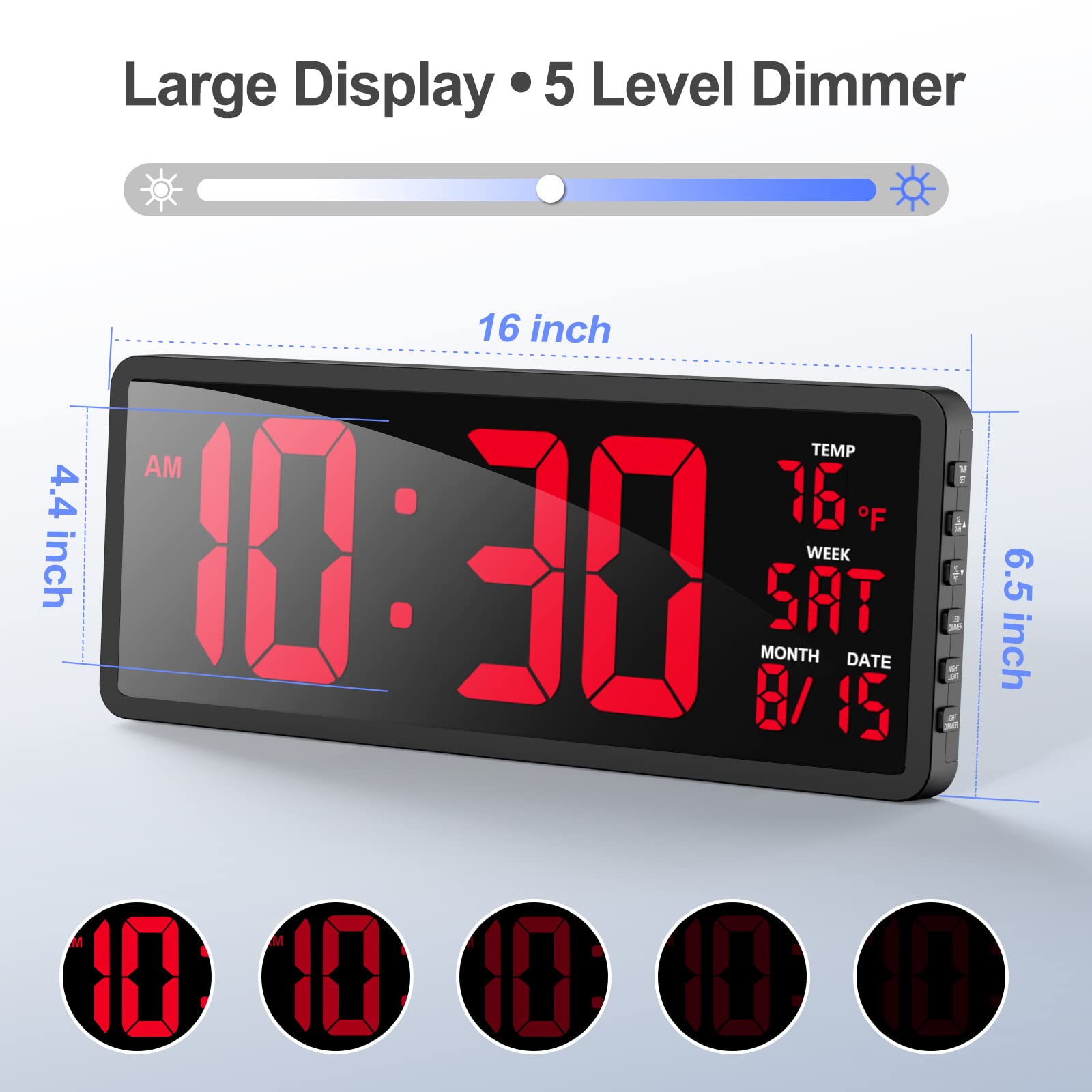 YORTOT 16 Inch Digital Wall Clock with Large LED Display - 7 Color Backlight & Remote Control | Indoor Temperature, Date, Countdown/Up Timer, Stopwatch | Perfect for Home Gym, Garage, Office & Classroom
