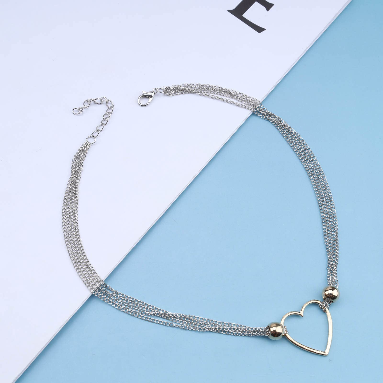 YienDoo Gold & Silver Heart Pendant Necklace - 4 Line Clavicle Chain Hoop Choker with Charm, Elegant Statement Jewelry Gift for Women, Girlfriend, Wife | Perfect for Valentine's Day, Anniversary, Date Night & Special Occasions