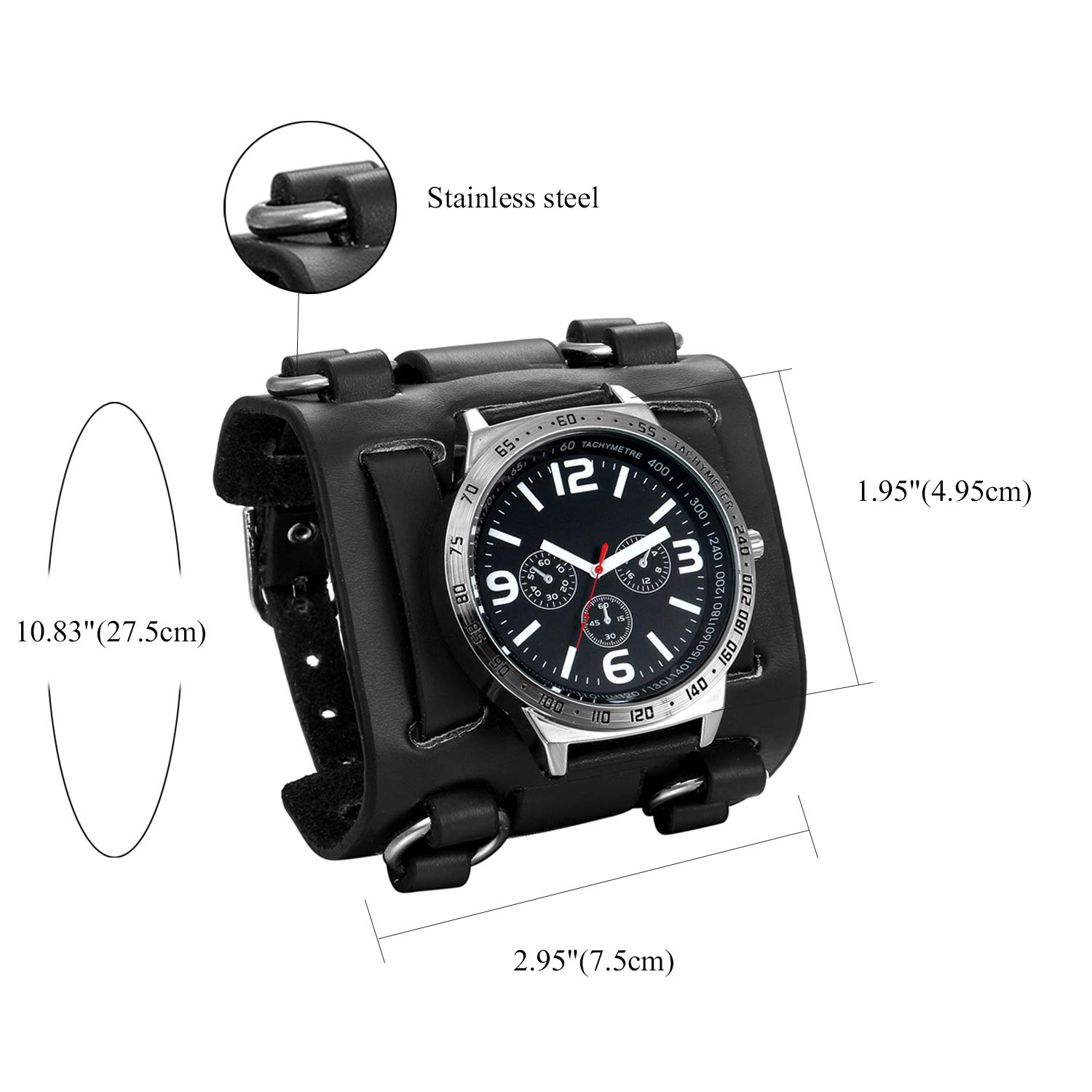 Avaner Mens Retro Steampunk Leather Cuff Bracelet Watch - 74mm Wide Big Dial Analog Quartz Wristwatch for Hip-hop Gothic Style, Casual Wear & Costume Parties